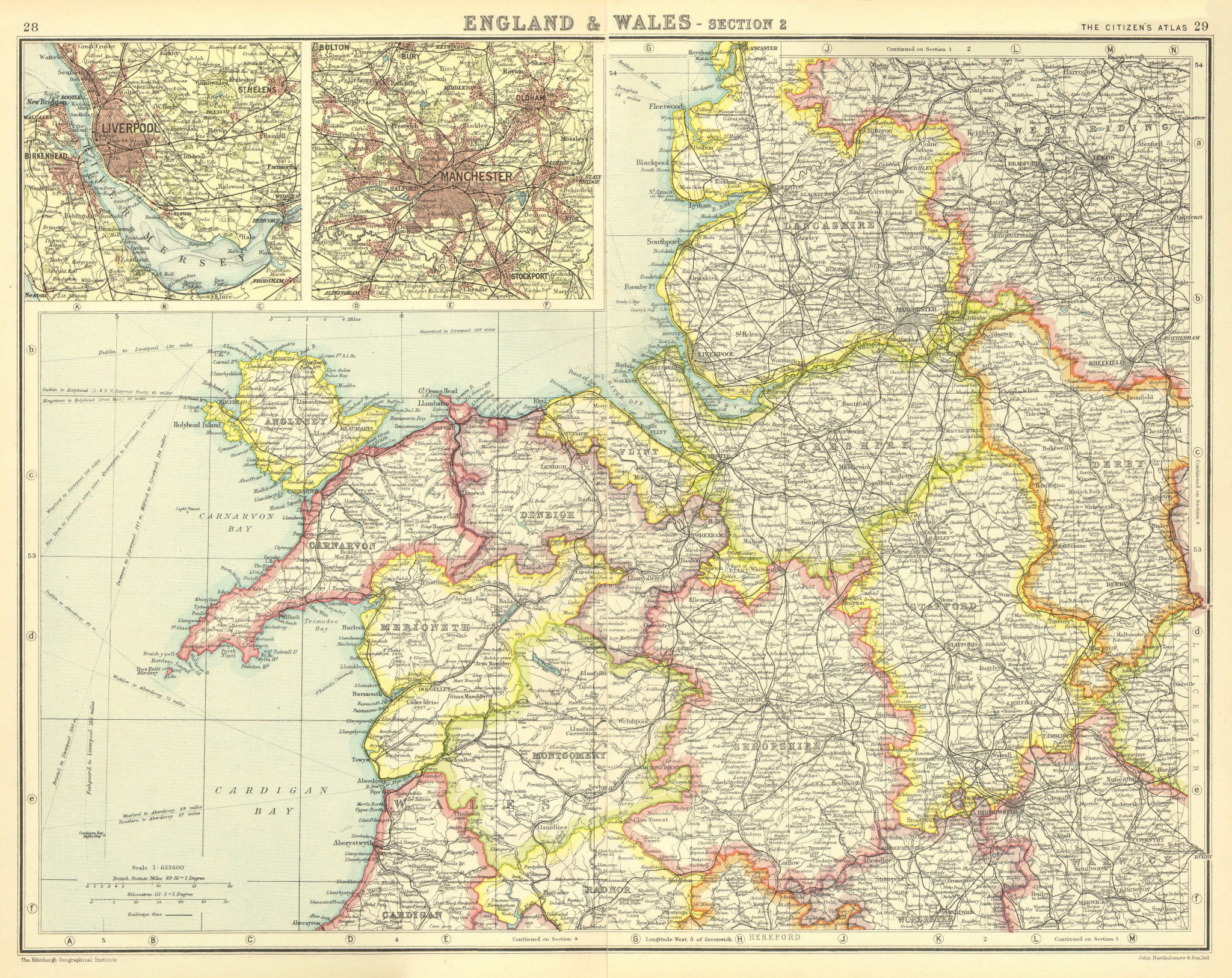 North West Wales Map North West England & North Wales. Inset Liverpool & Manchester 1924 Old Map
