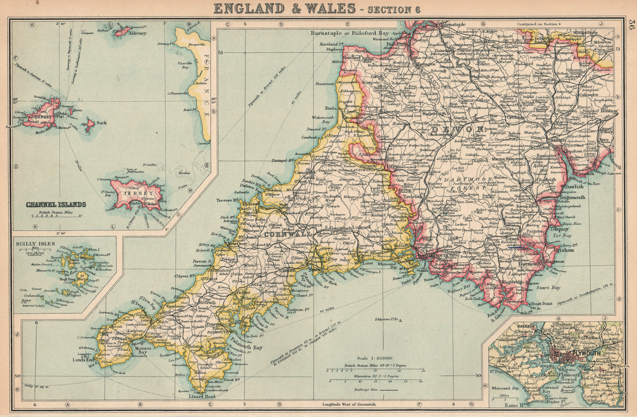 Associate Product DEVON AND CORNWALL. England South West. Inset Plymouth. BARTHOLOMEW 1924 map