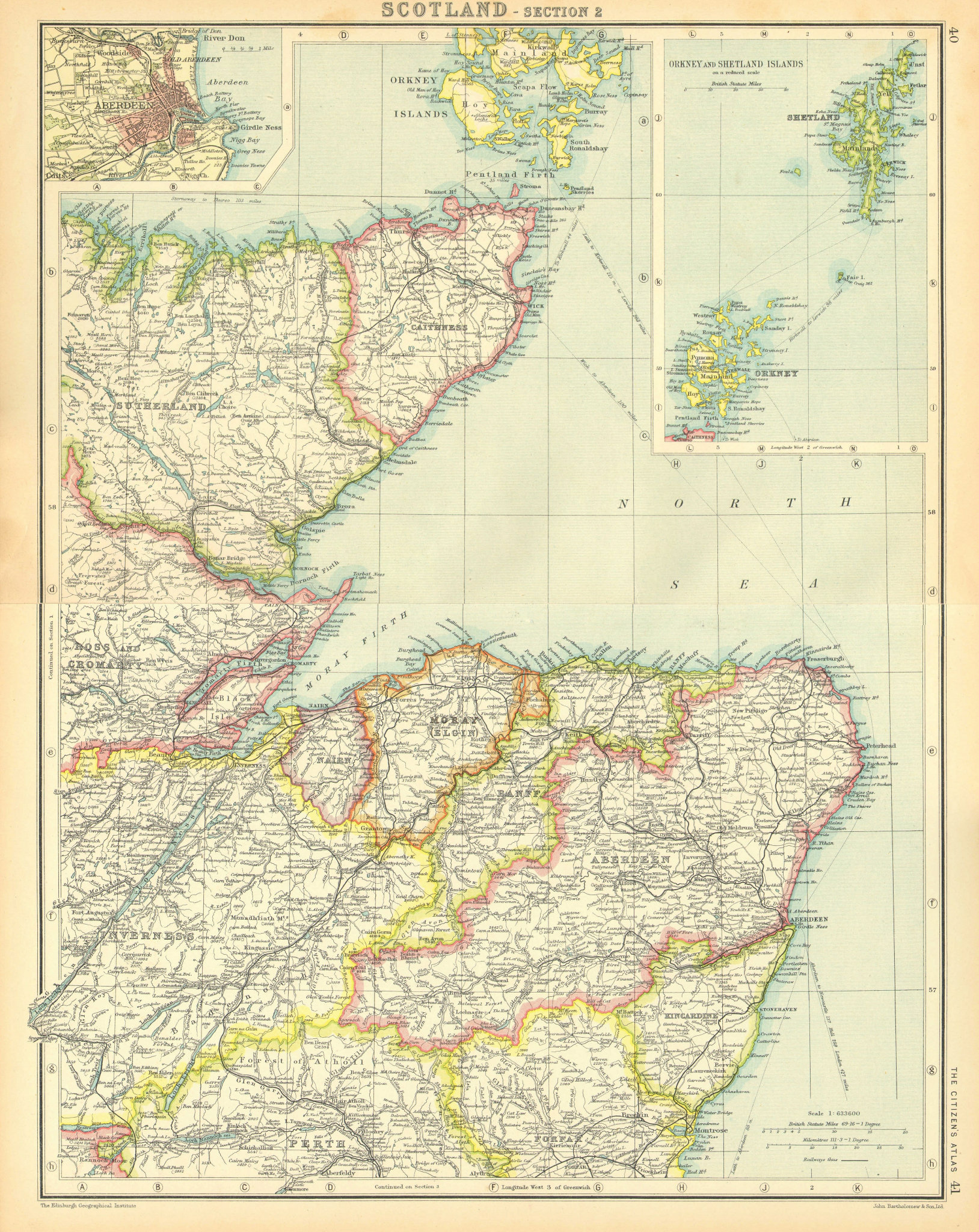 Associate Product SCOTLAND NORTH EAST.Moray Firth.Orkneys Shetlands.Aberdeen.BARTHOLOMEW 1924 map