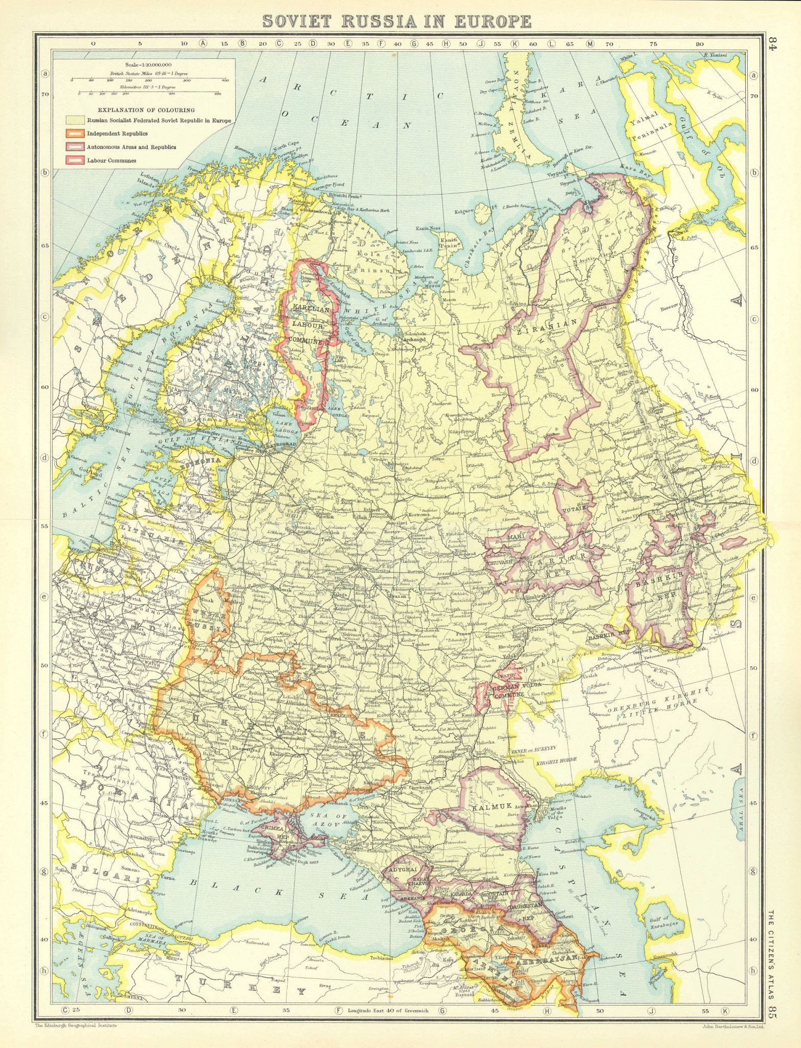 Associate Product SOVIET RUSSIA.German Volga & Karelian Labour Communes.Autonomous Reps. 1924 map