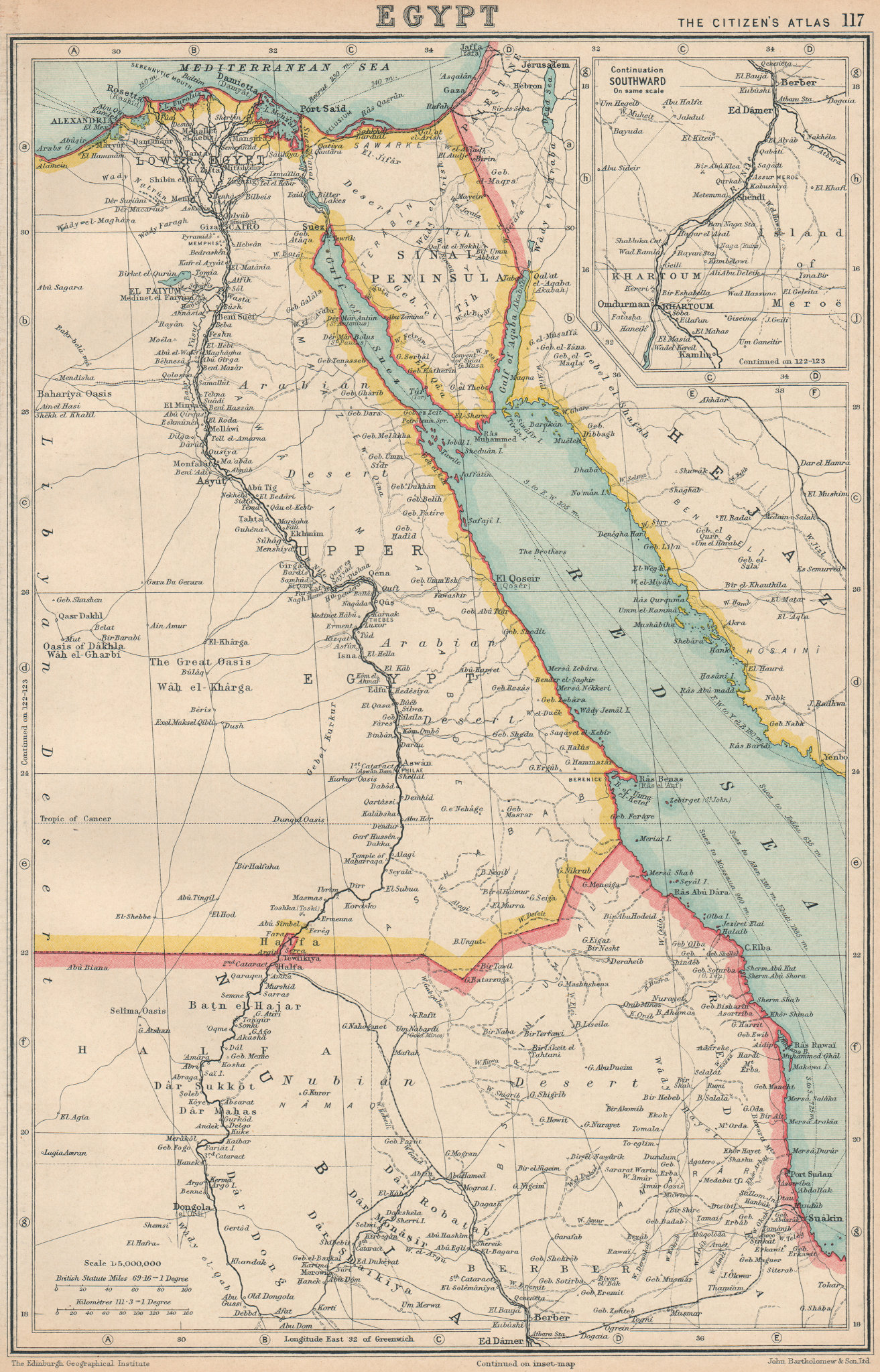 Associate Product EGYPT. + Nile valley. BARTHOLOMEW 1924 old vintage map plan chart
