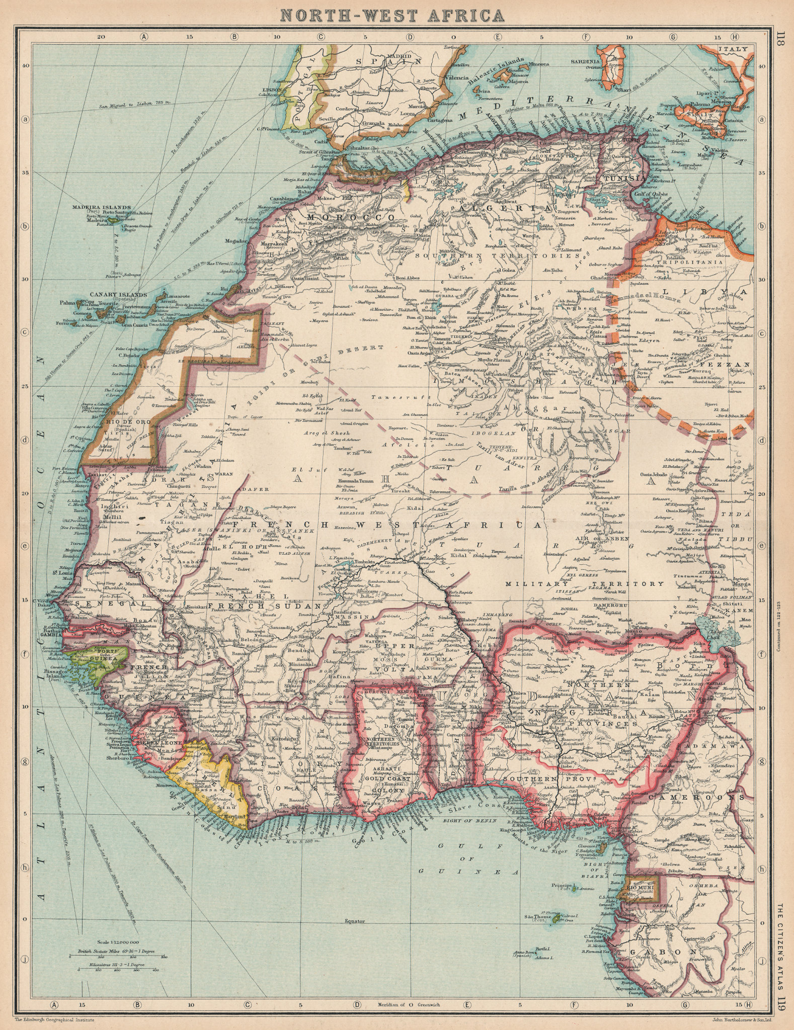 Associate Product NORTH-WEST AFRICA.Rio de Oro,Rio Muni, Spanish Morocco 1924 old vintage map