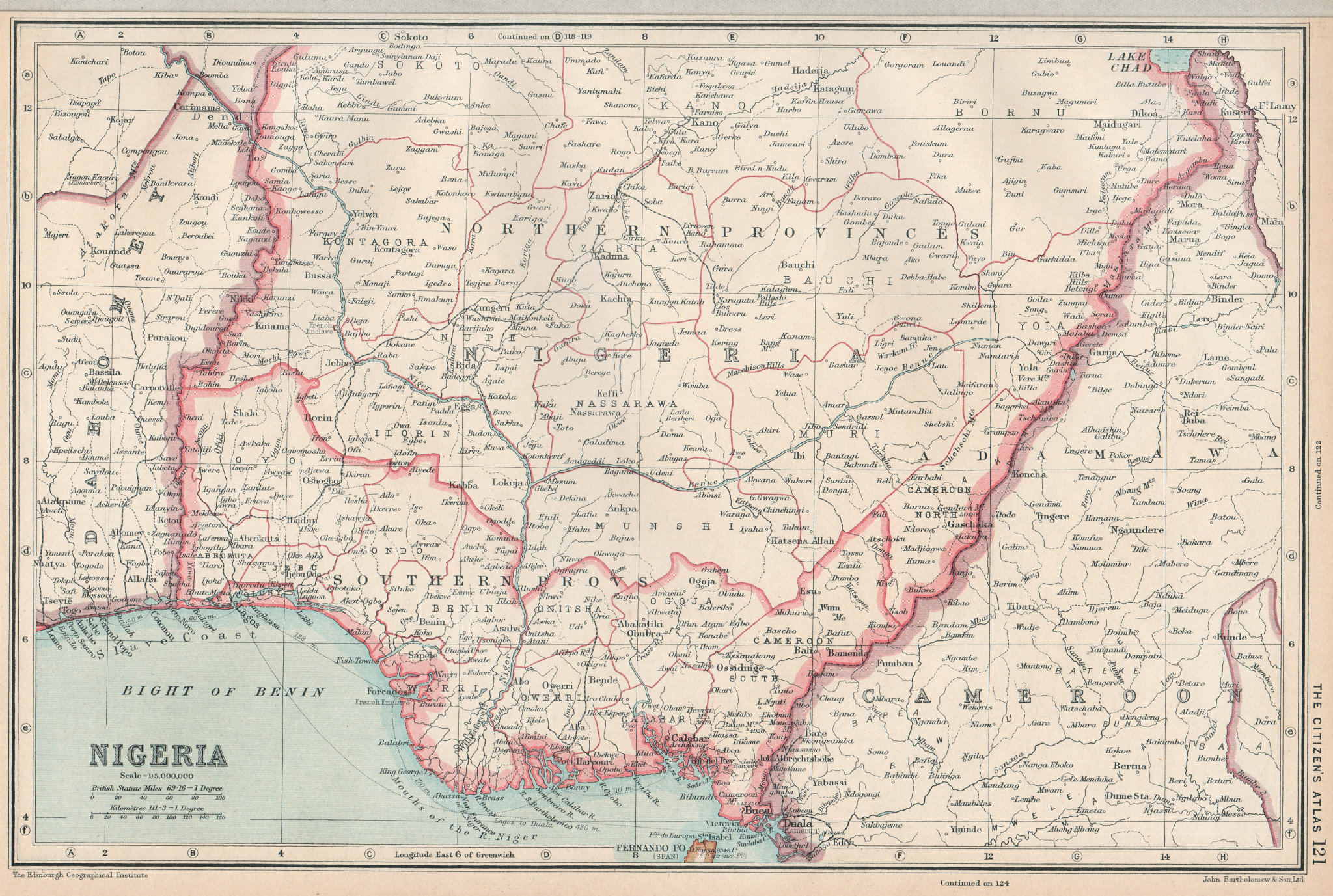 NIGERIA. divided into Northern & Southern provinces. BARTHOLOMEW 1924 ...