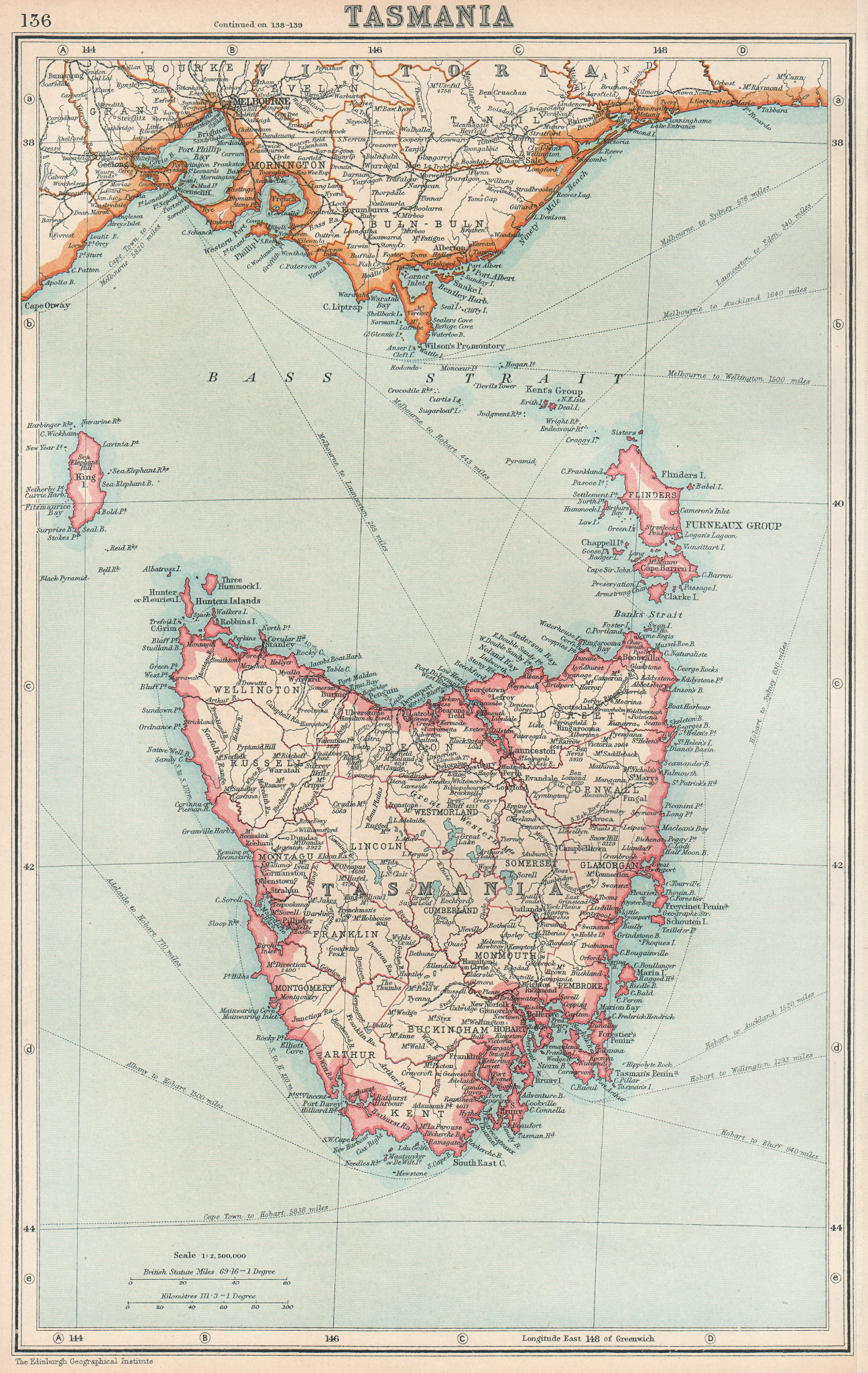 Associate Product TASMANIA. state map showing counties. Australia. BARTHOLOMEW 1924 old