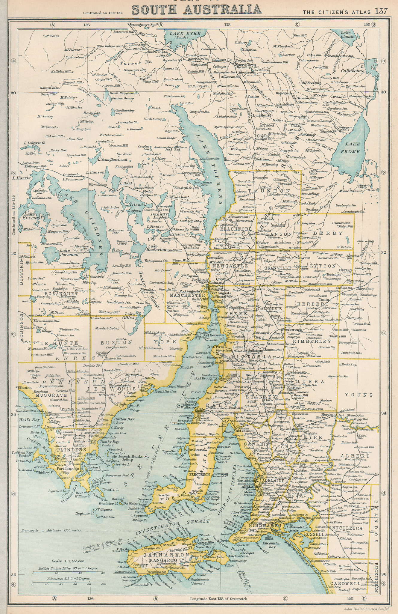 Associate Product SOUTH AUSTRALIA. state map showing counties. BARTHOLOMEW 1924 old vintage