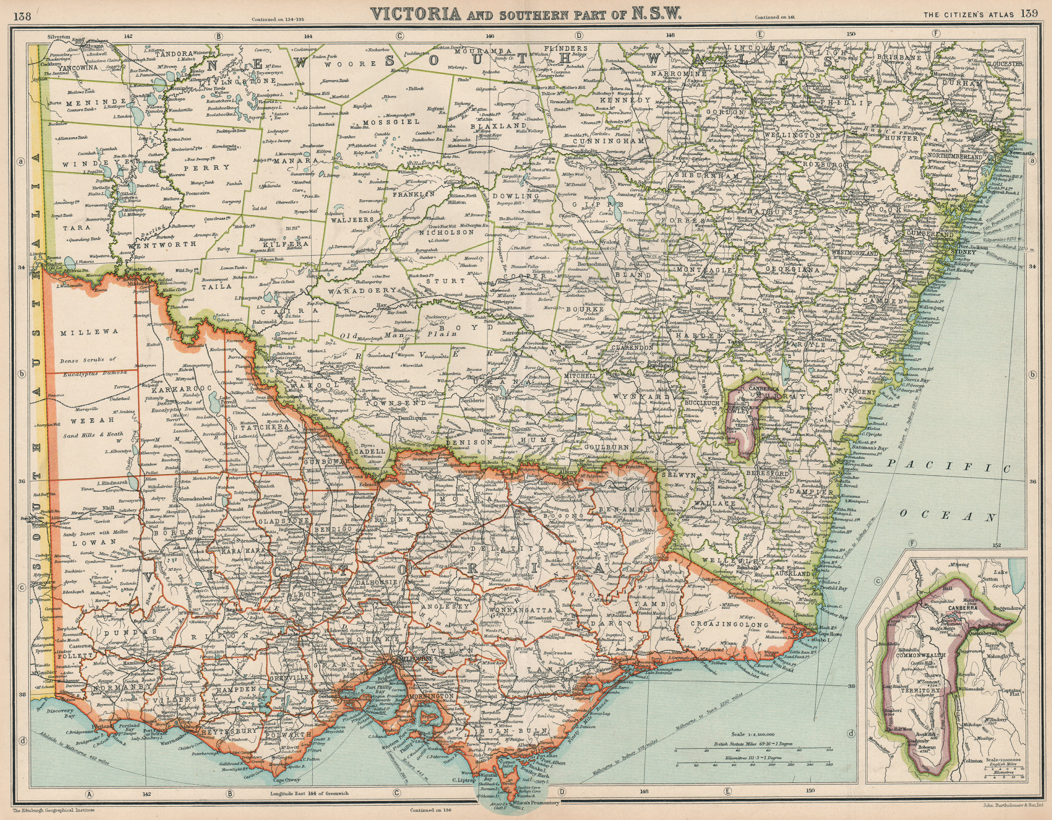 AUSTRALIA. Victoria, Southern New South Wales & Commonwealth Territory 1924 map