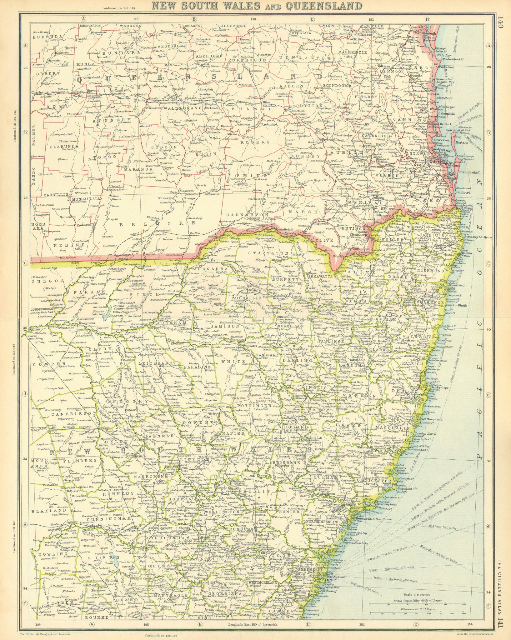 Associate Product AUSTRALIA EAST COAST. New South Wales and Queensland. Sydney Brisbane 1924 map