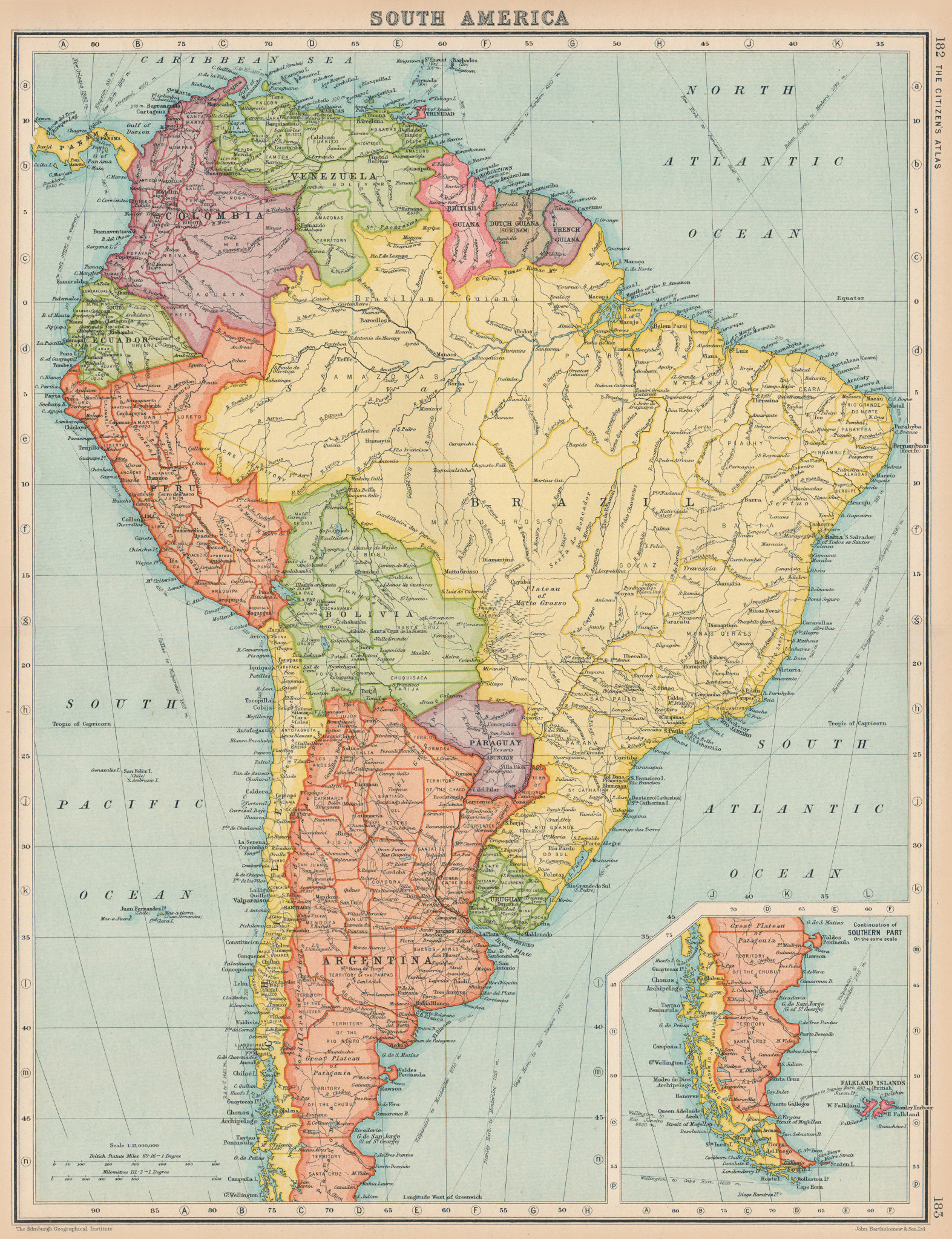 Associate Product SOUTH AMERICA. Political. BARTHOLOMEW 1924 old vintage map plan chart