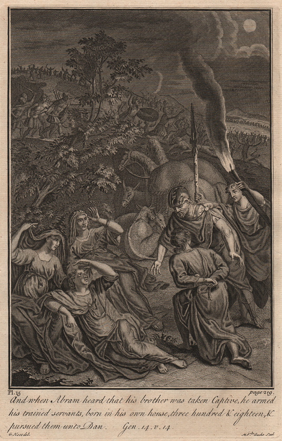 Associate Product BIBLE. Genesis 14.14 Abram heard that his brother was taken captive 1752 print