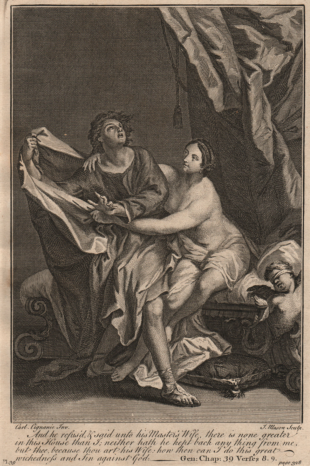 Associate Product BIBLE. Genesis 39.8-9 He refus'd, and said unto his master's wife 1752 print
