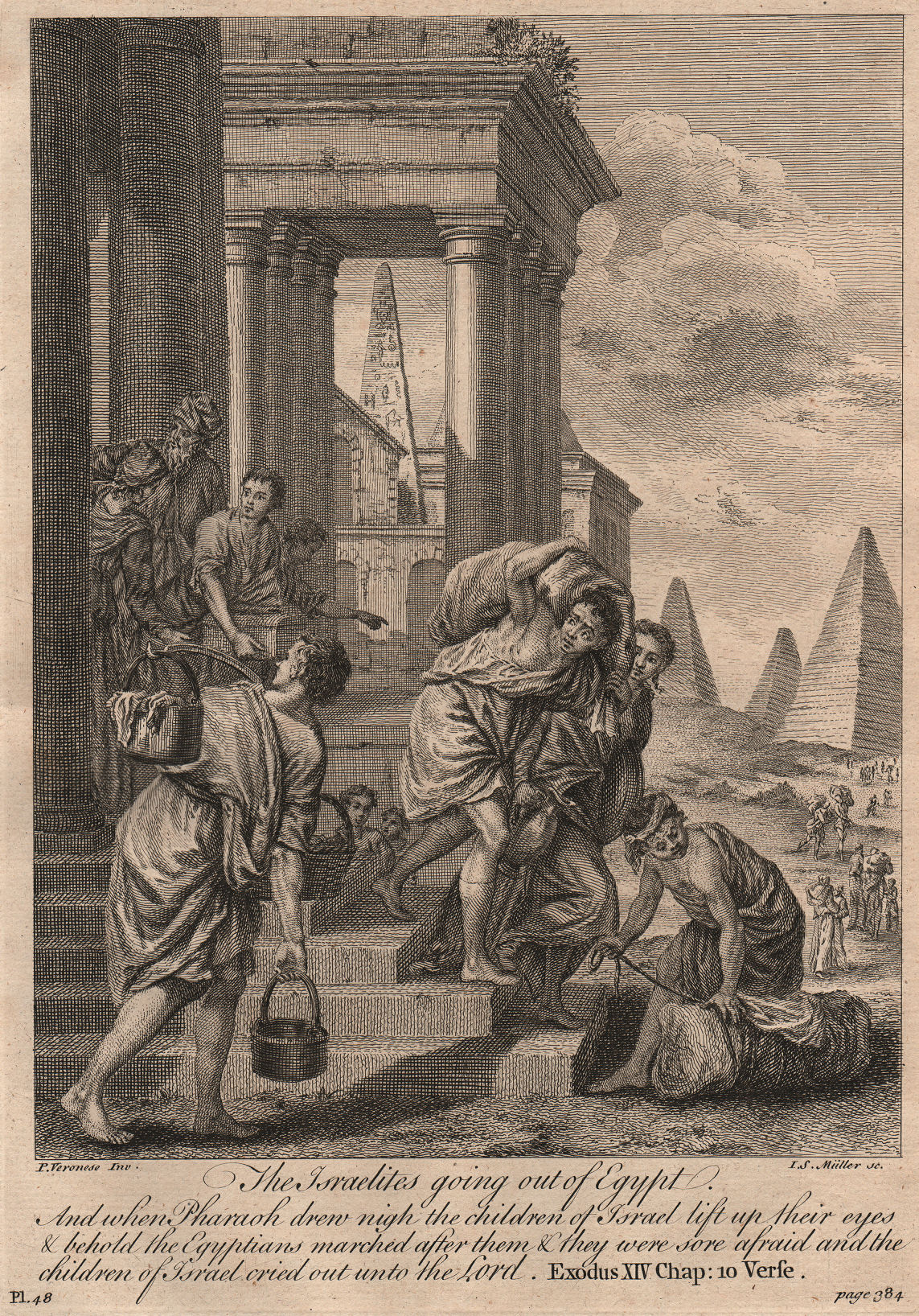 BIBLE. Exodus 14.10 The Israelites going out of Egypt 1752 old antique print