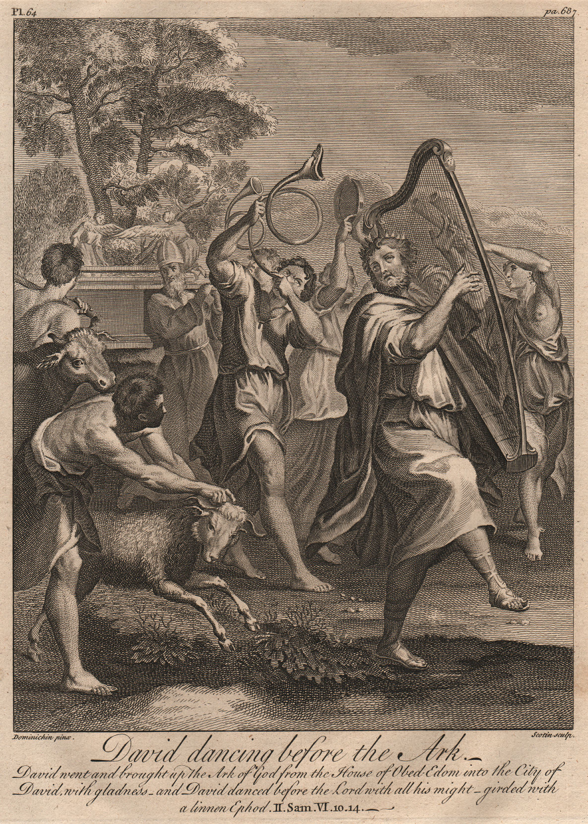 Associate Product BIBLE. 2 Samuel 6.10, 14 David dancing before the Ark 1752 old antique print