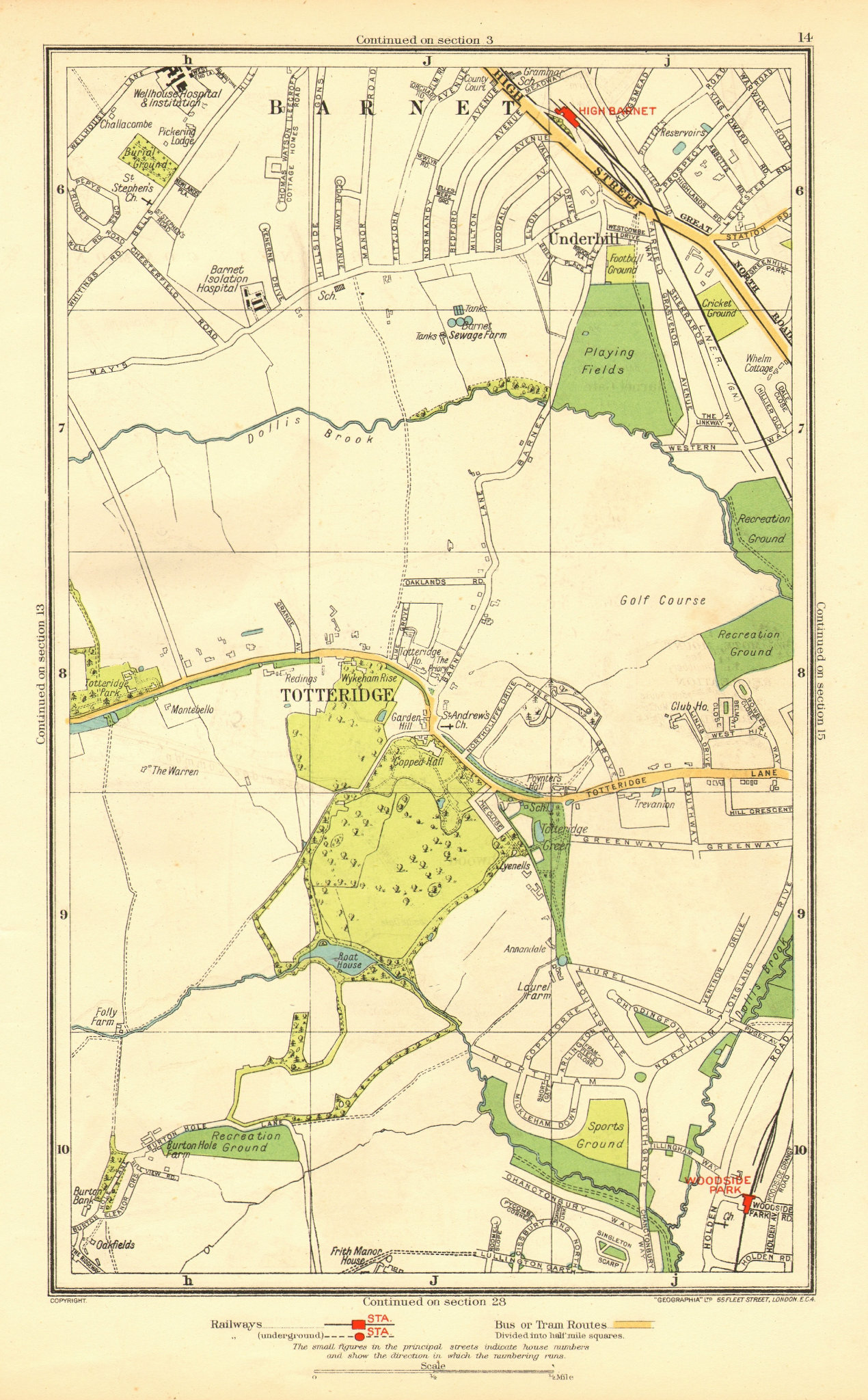 Associate Product HIGH BARNET/CHIPPING BARNET. Totteridge Woodside Park Underhill 1937 old map