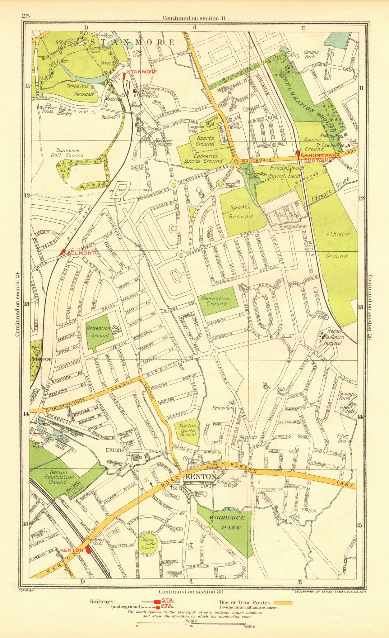 Associate Product KENTON. Belmont Stanmore Canons Park Edgware 1937 old vintage map plan chart
