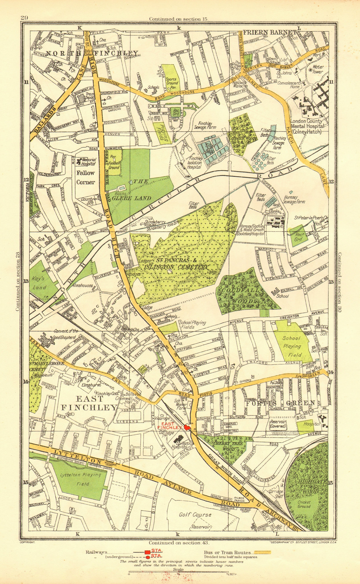 Associate Product FINCHLEY. Fortis Green Friern Barnet Muswell Hill Fallow Corner 1937 old map