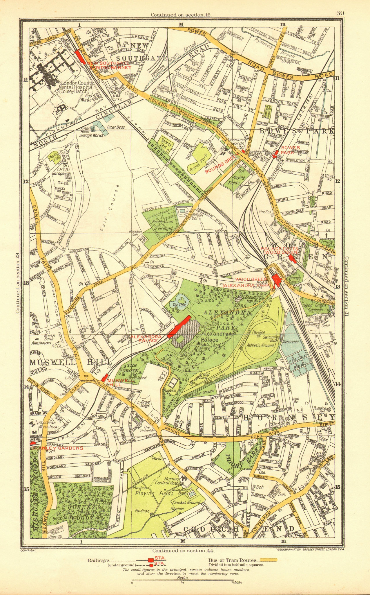 Associate Product MUSWELL HILL. Alexandra Palace Hornsey Wood Green New Southgate 1937 old map