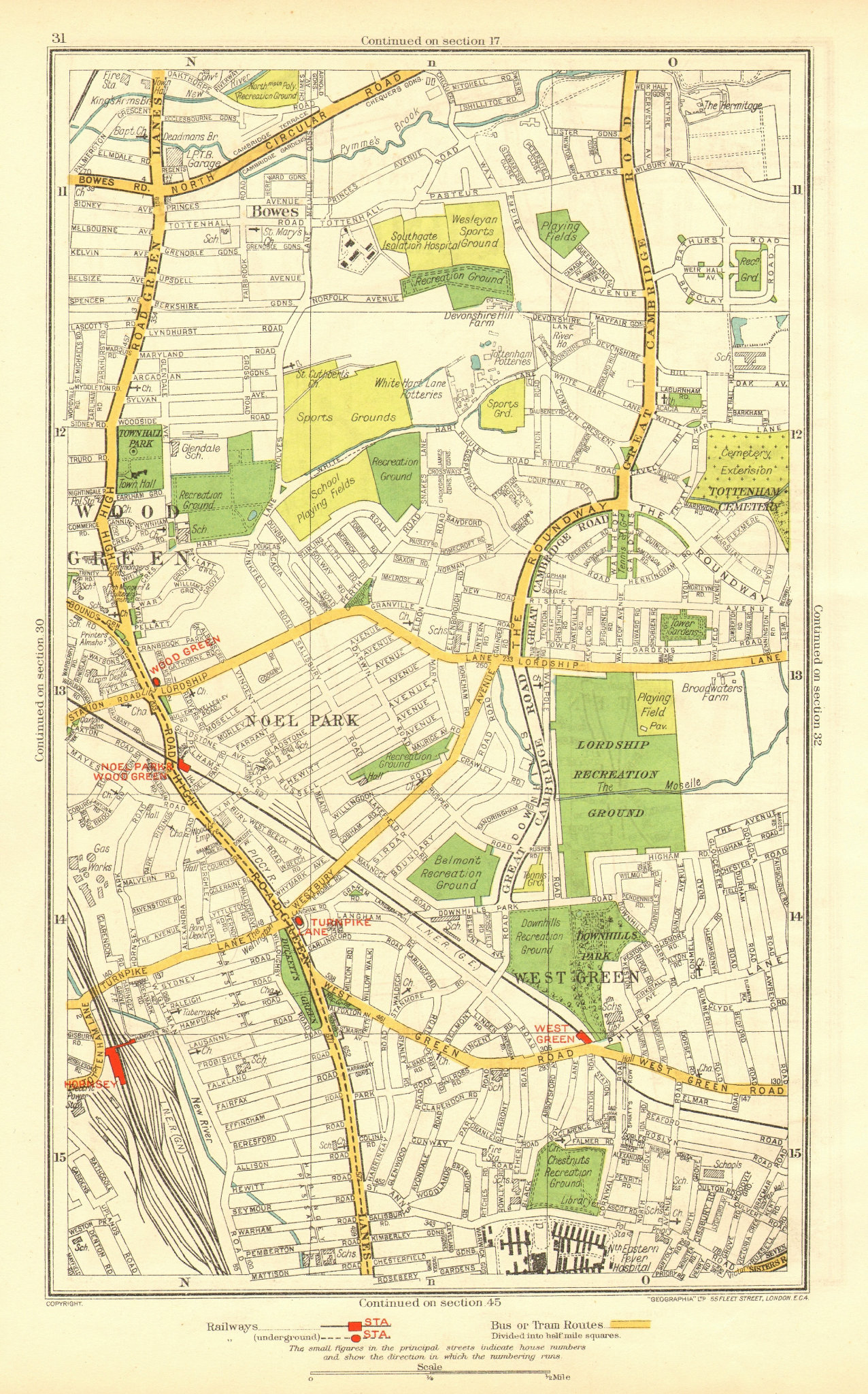 Associate Product WOOD GREEN. Tottenham Bowes Noel Park West Green Turnpike Lane 1937 old map