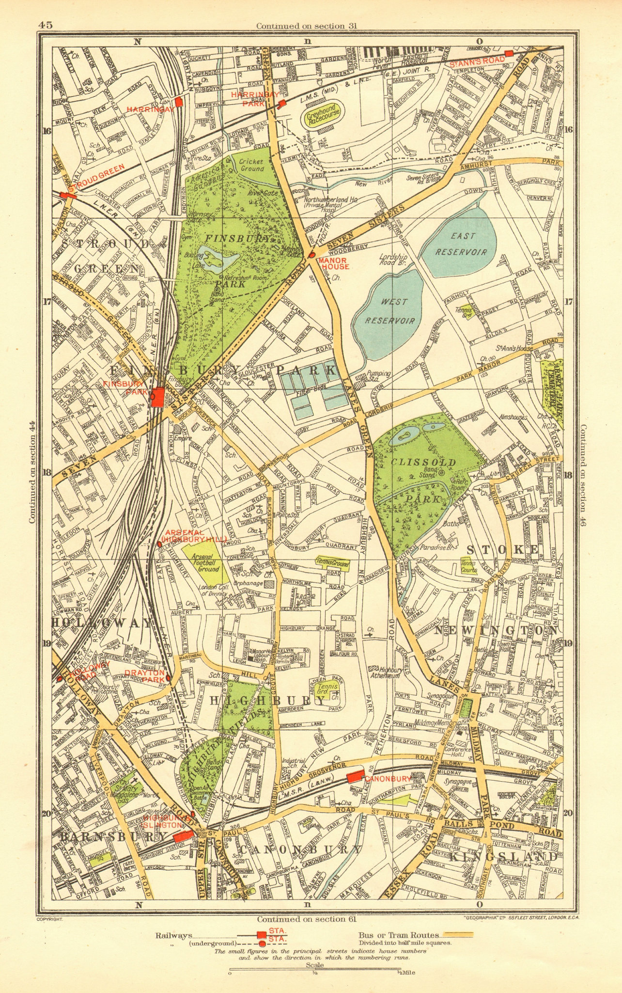 Associate Product FINSBURY PARK. Barnsbury Stoke Newington Canonbury Holloway Highbury 1937 map