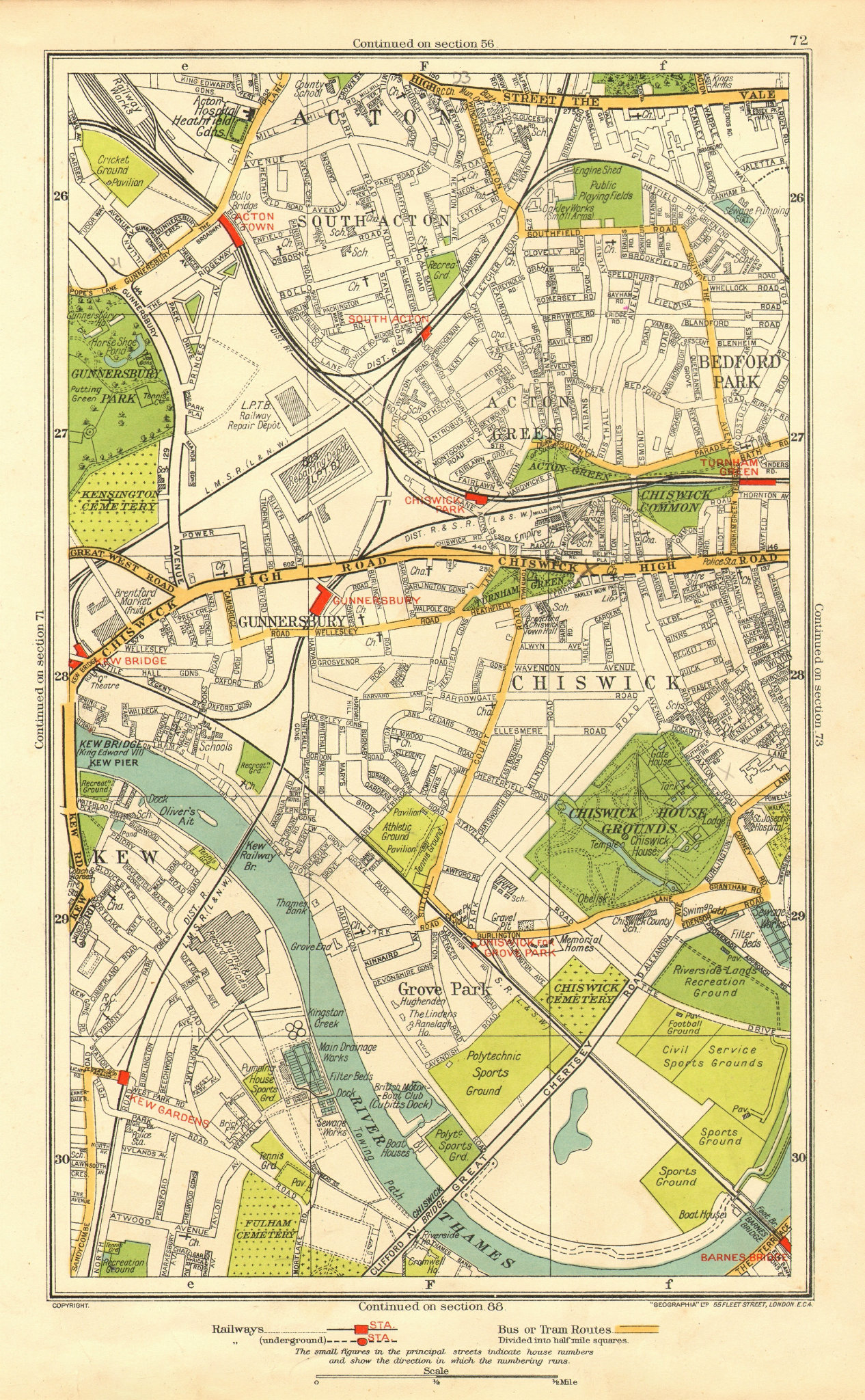Associate Product CHISWICK. Acton Green Grove Park Bedford Park Kew Gunnersbury 1937 old map