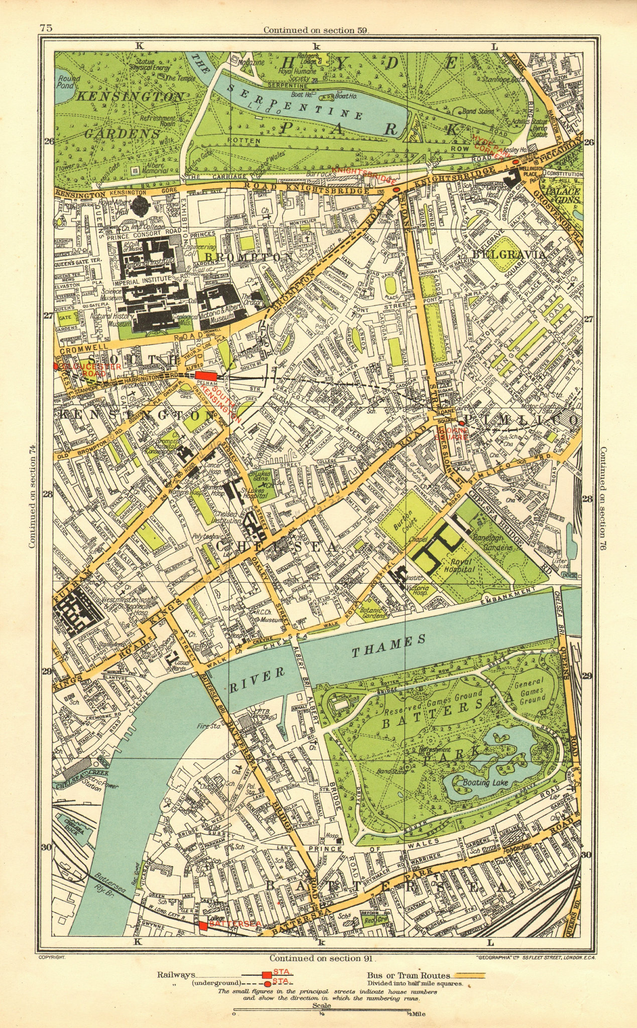 CHELSEA. Battersea Belgravia Pimlico Kensington Brompton Battersea 1937 map