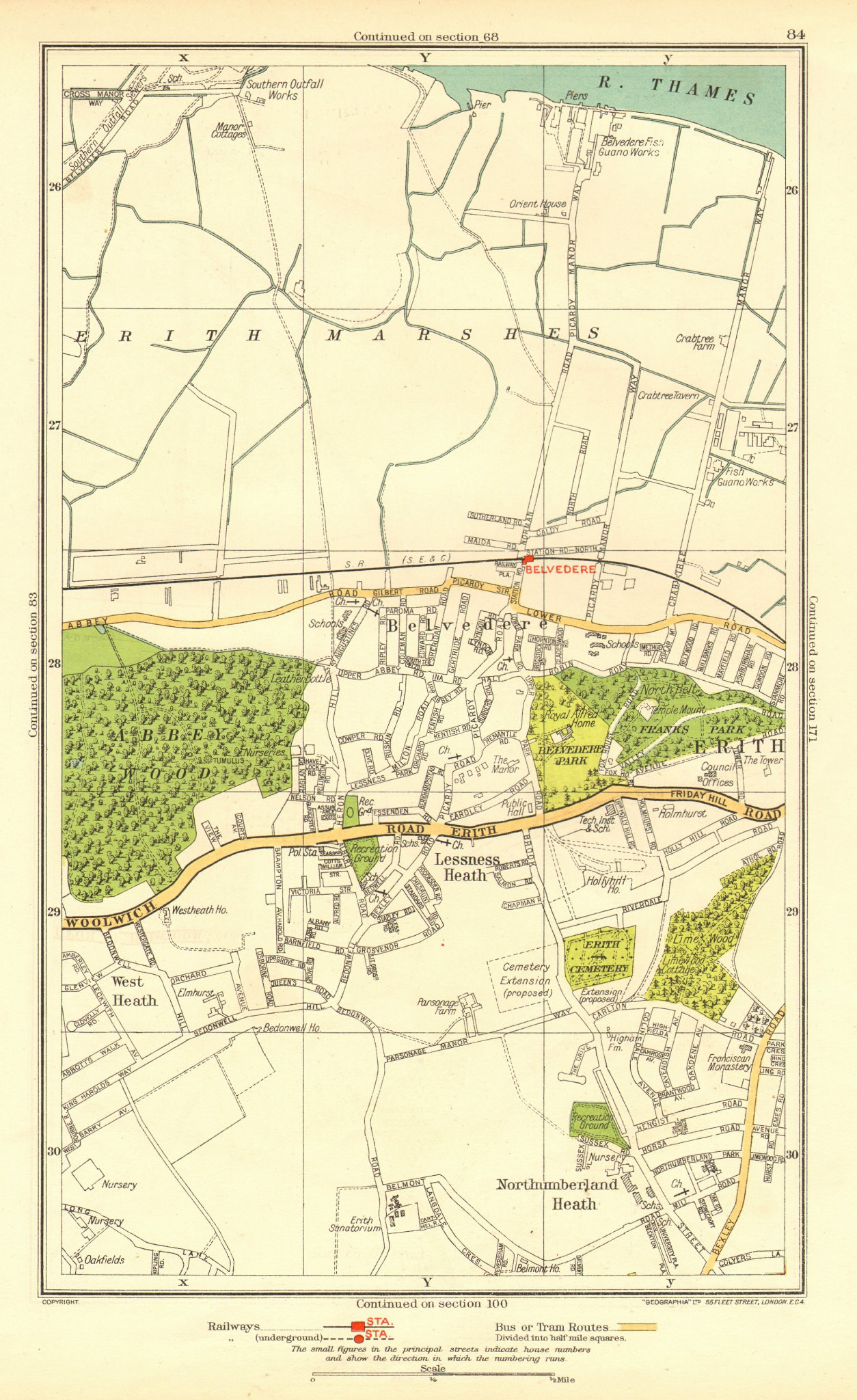 Associate Product LONDON. Belvedere Erith Lessness Heath Northumberland Heath 1937 old map