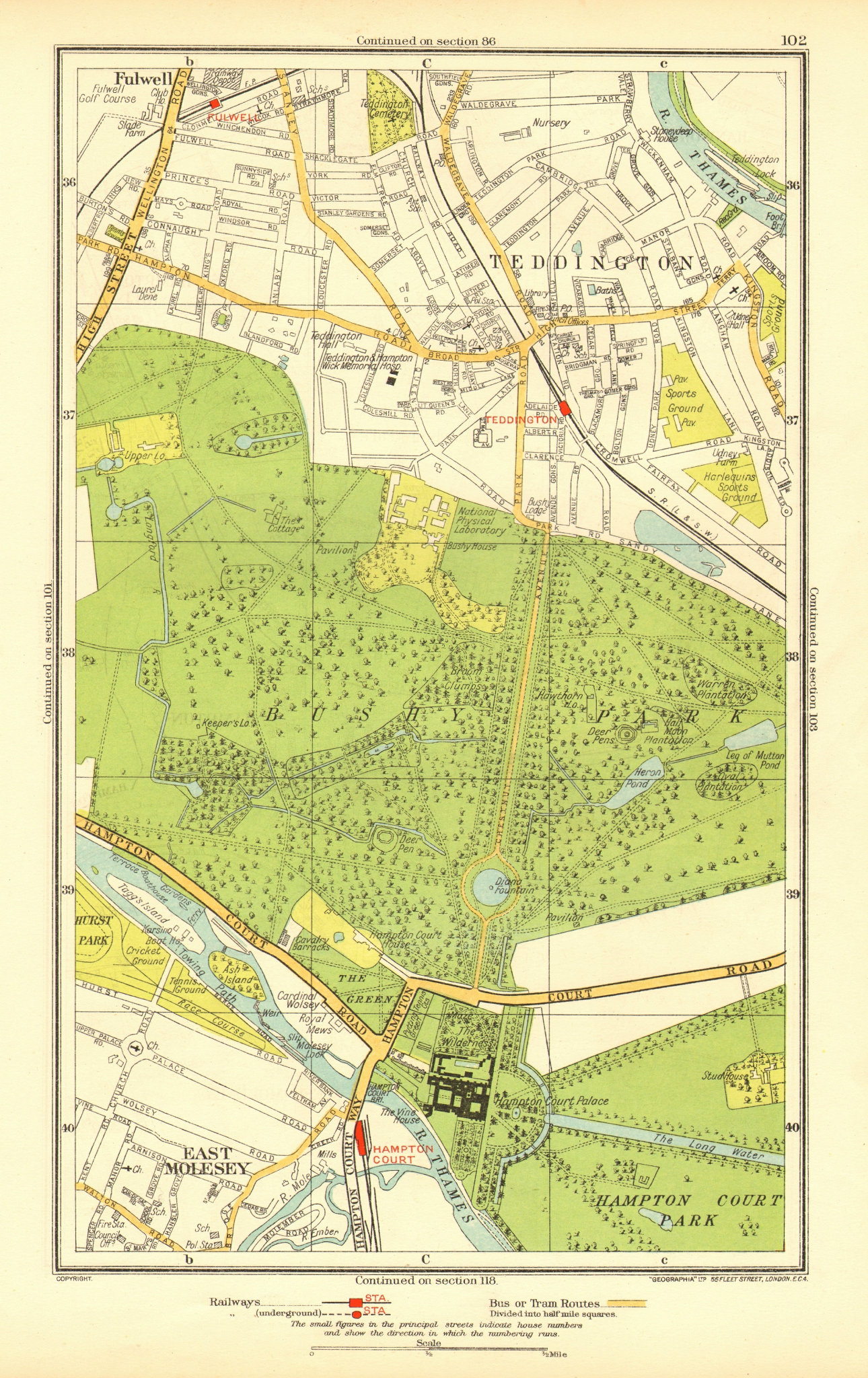 Associate Product SURREY. East Molesey Teddington Fulwell Hampton Court Bushy Park 1937 old map