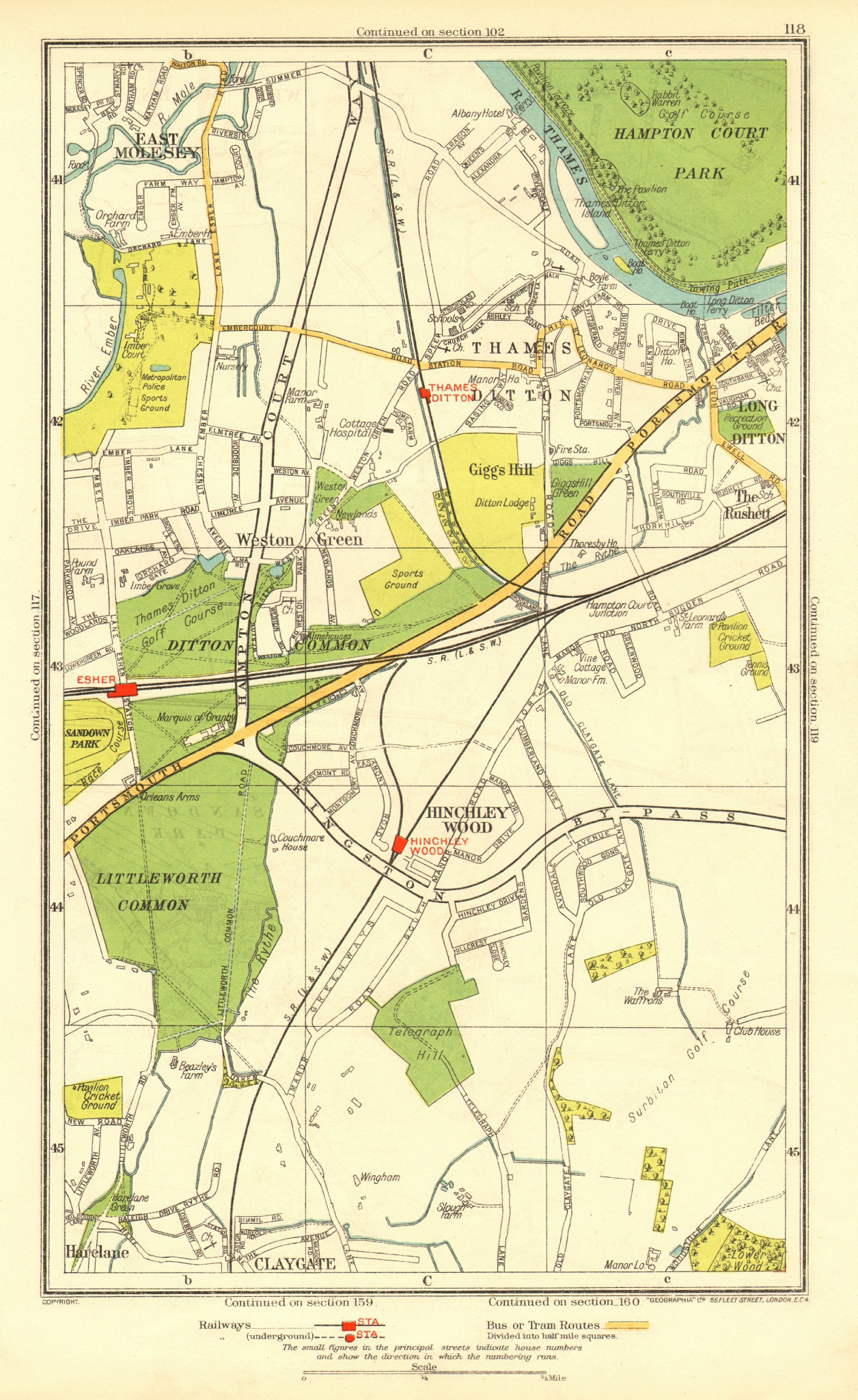 Associate Product THAMES DITTON / LONG DITTON. Esher East Molesey Claygate Harelane 1937 old map
