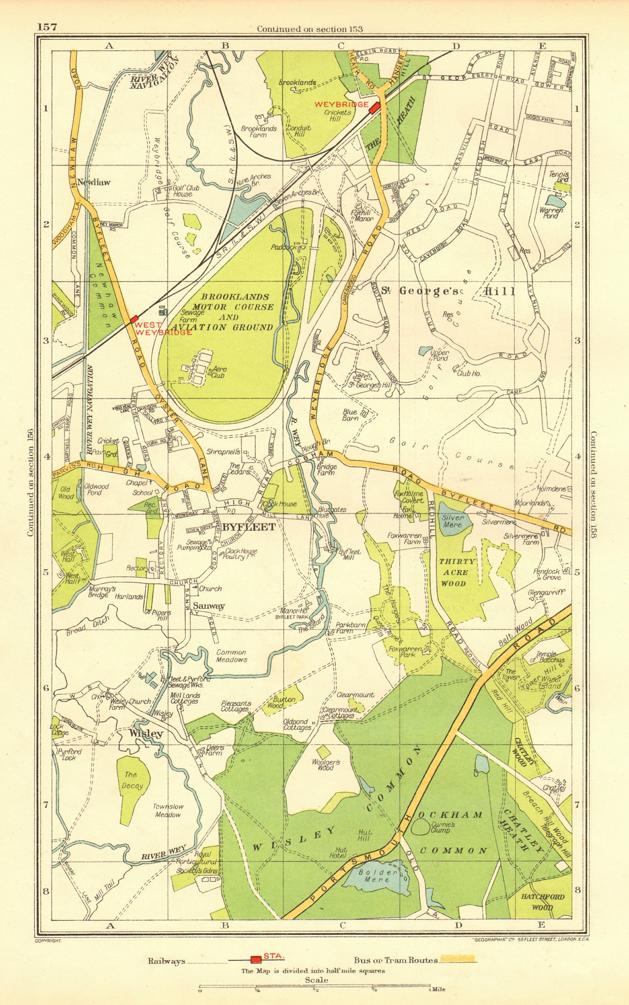 Associate Product BYFLEET. Brooklands St George's Hill Weybridge Wisley (Surrey) 1937 old map