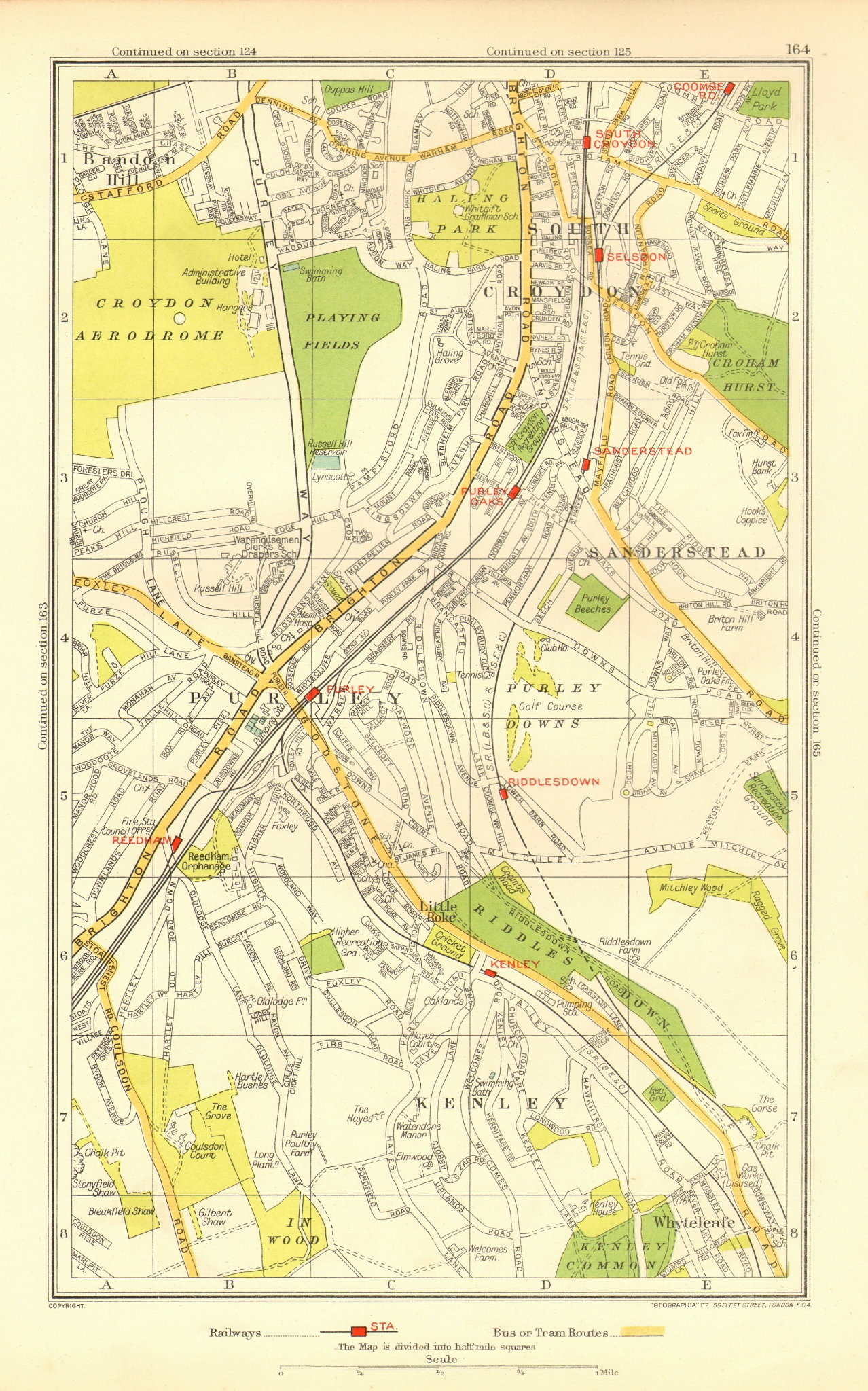 PURLEY COULSDON. South Croydon Kenley Sanderstead Roundshaw Woodcote 1937 map