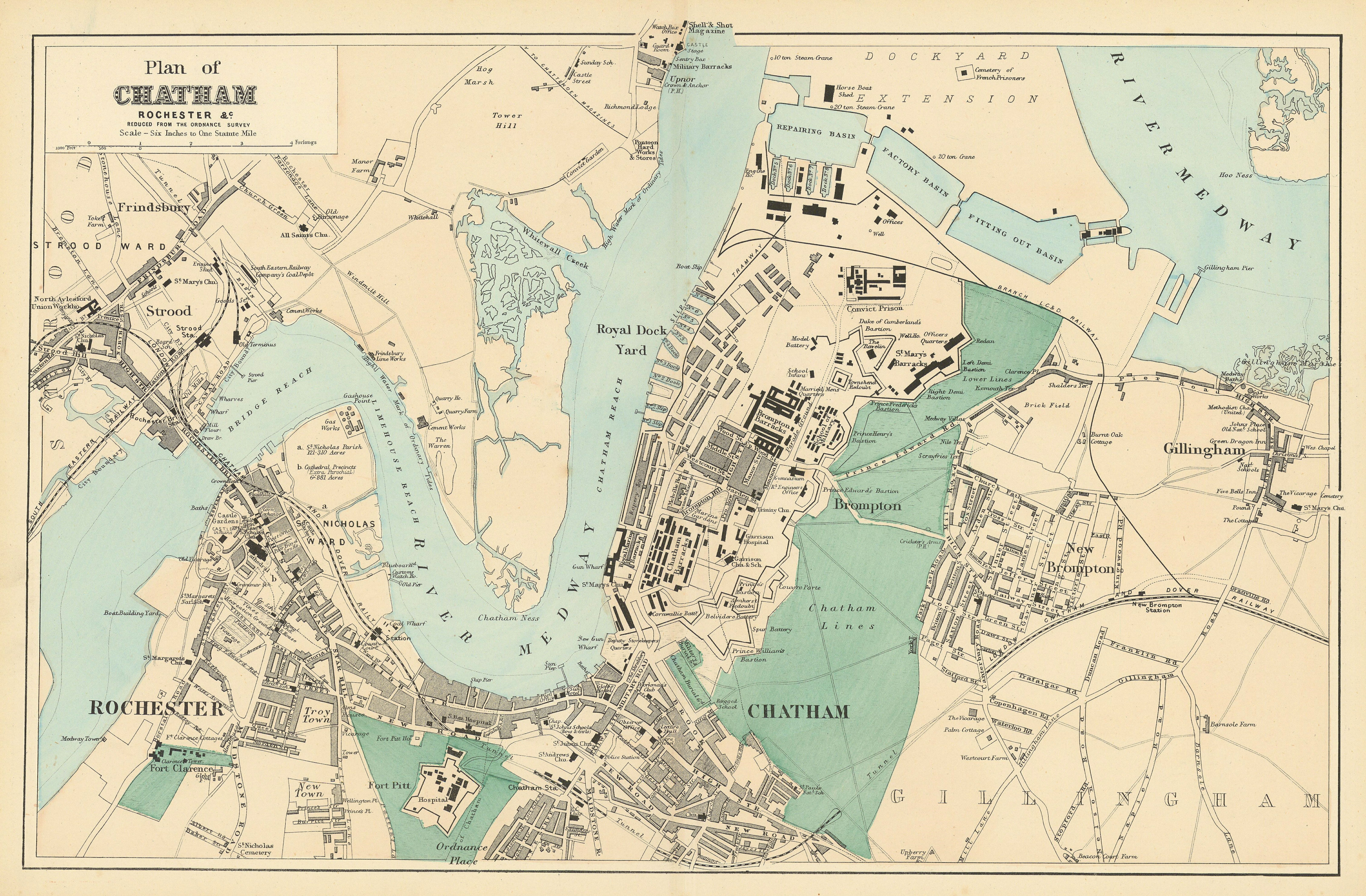 Associate Product CHATHAM. Rochester Strood Frinsbury Brompton. Town plan. GW BACON 1884 old map