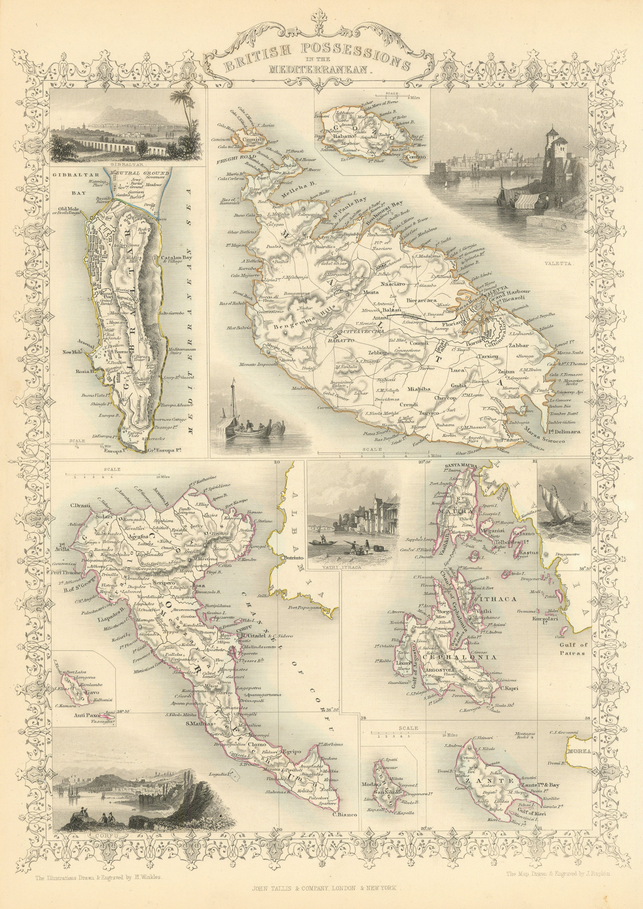 Associate Product BRITISH MEDITERRANEAN POSSESSIONS. Gib Malta Corfu Zante.TALLIS/RAPKIN 1851 map