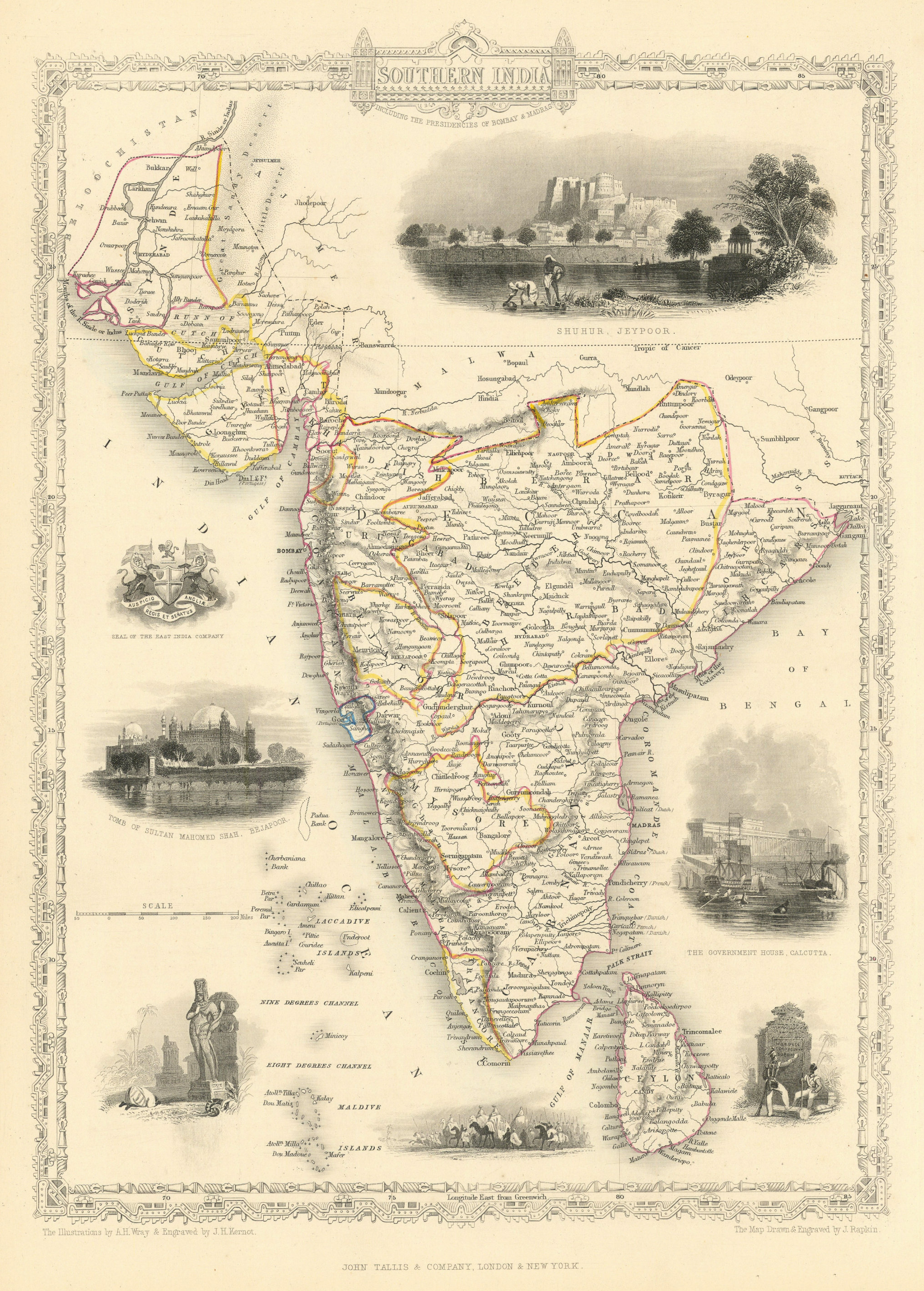 Associate Product SOUTHERN INDIA. Amber Fort, Jaipur & Gol Gumbaz, Bijapur.TALLIS/RAPKIN 1851 map