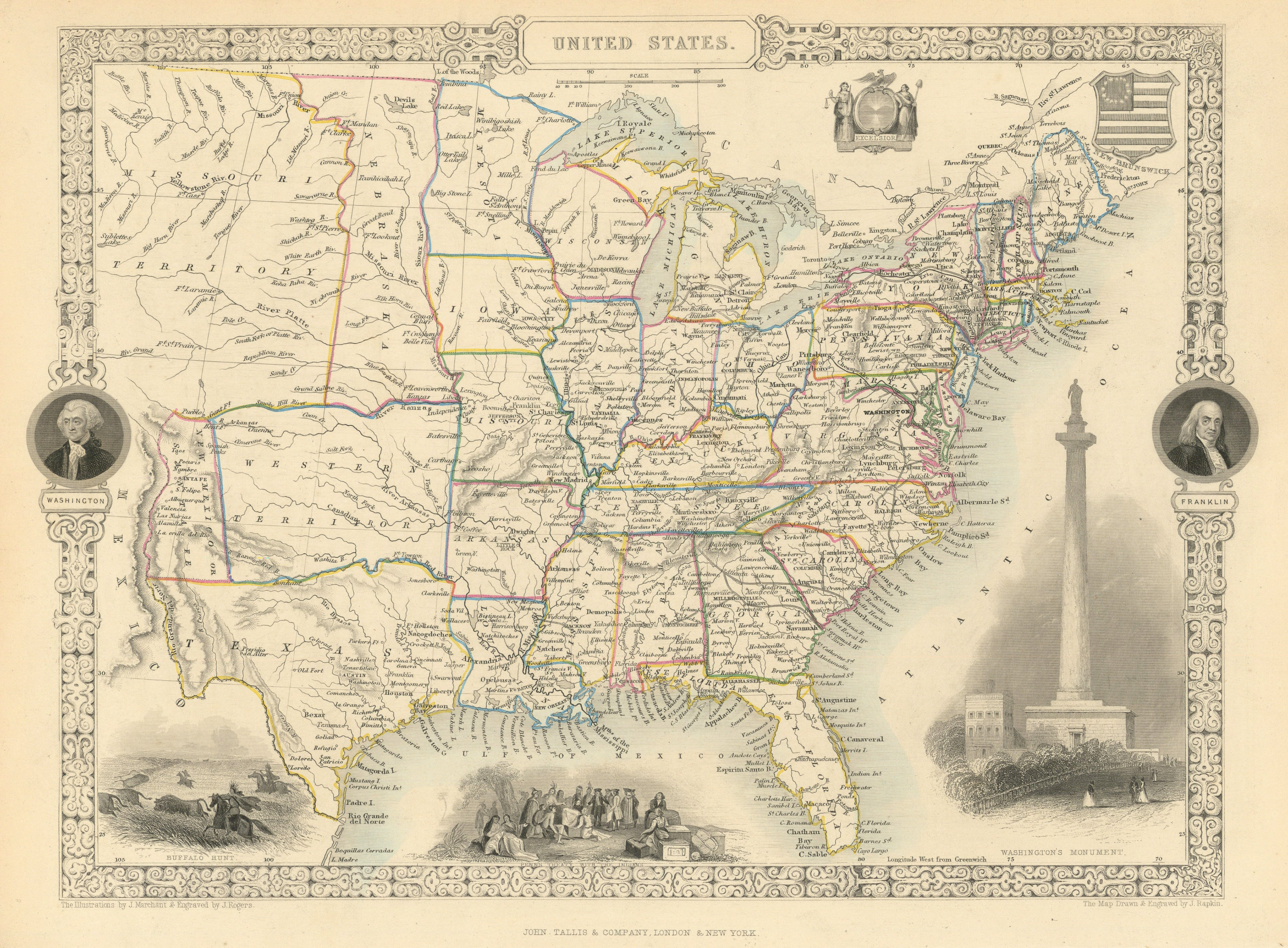 Associate Product UNITED STATES. 31 states+Missouri/Western/Nebraska Terr.TALLIS/RAPKIN 1851 map