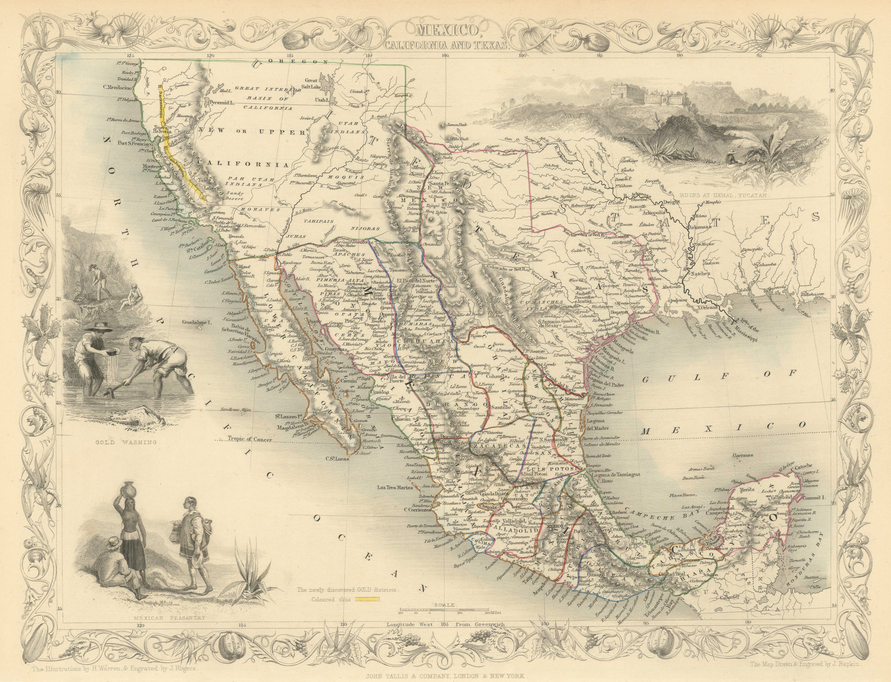 Associate Product MEXICO CALIFORNIA TEXAS. Gold rush district. TX Republic.TALLIS/RAPKIN 1851 map