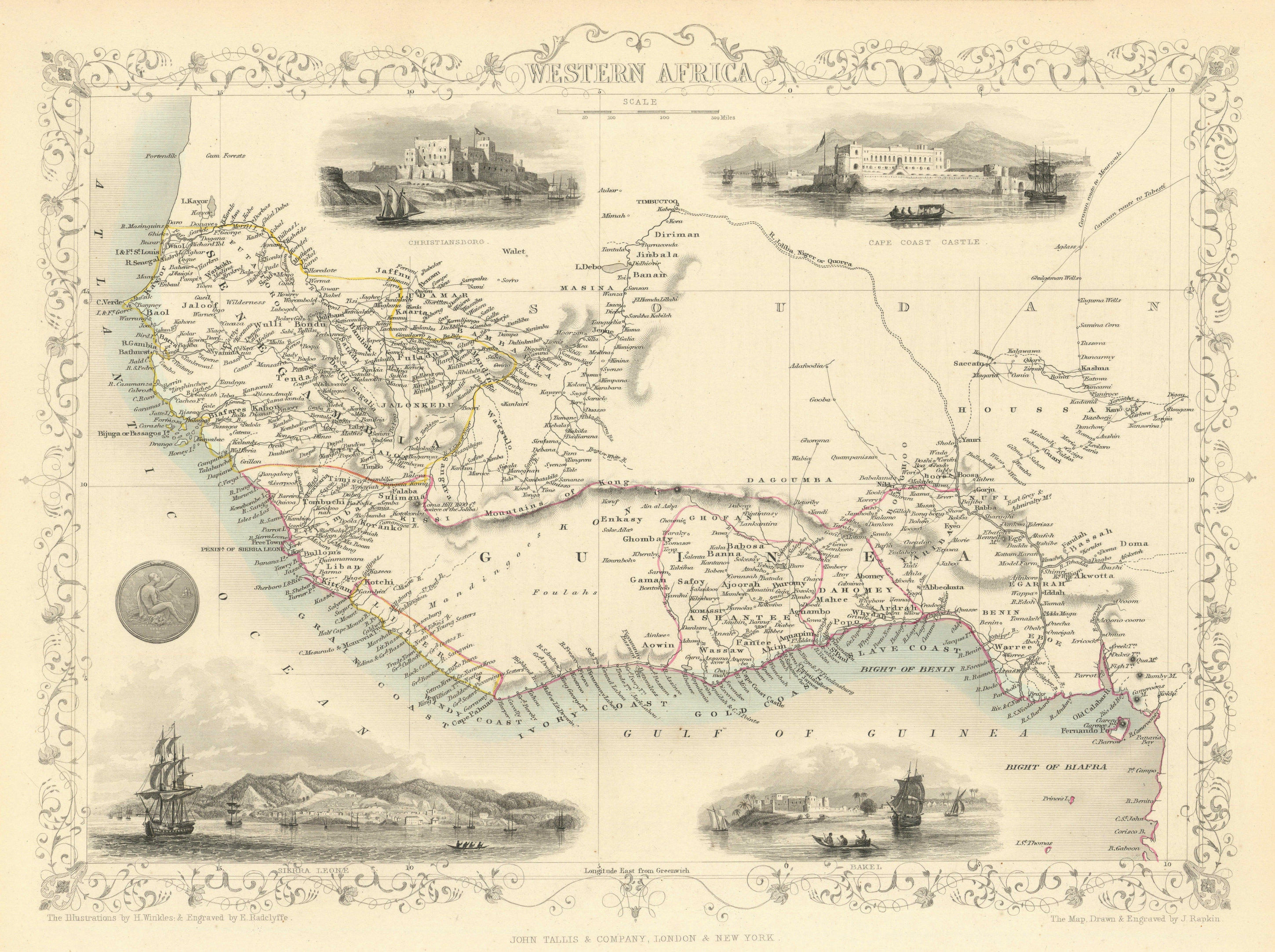 Associate Product WESTERN AFRICA.Kong Mountains.Caravan routes.Slave Coast.TALLIS/RAPKIN 1851 map