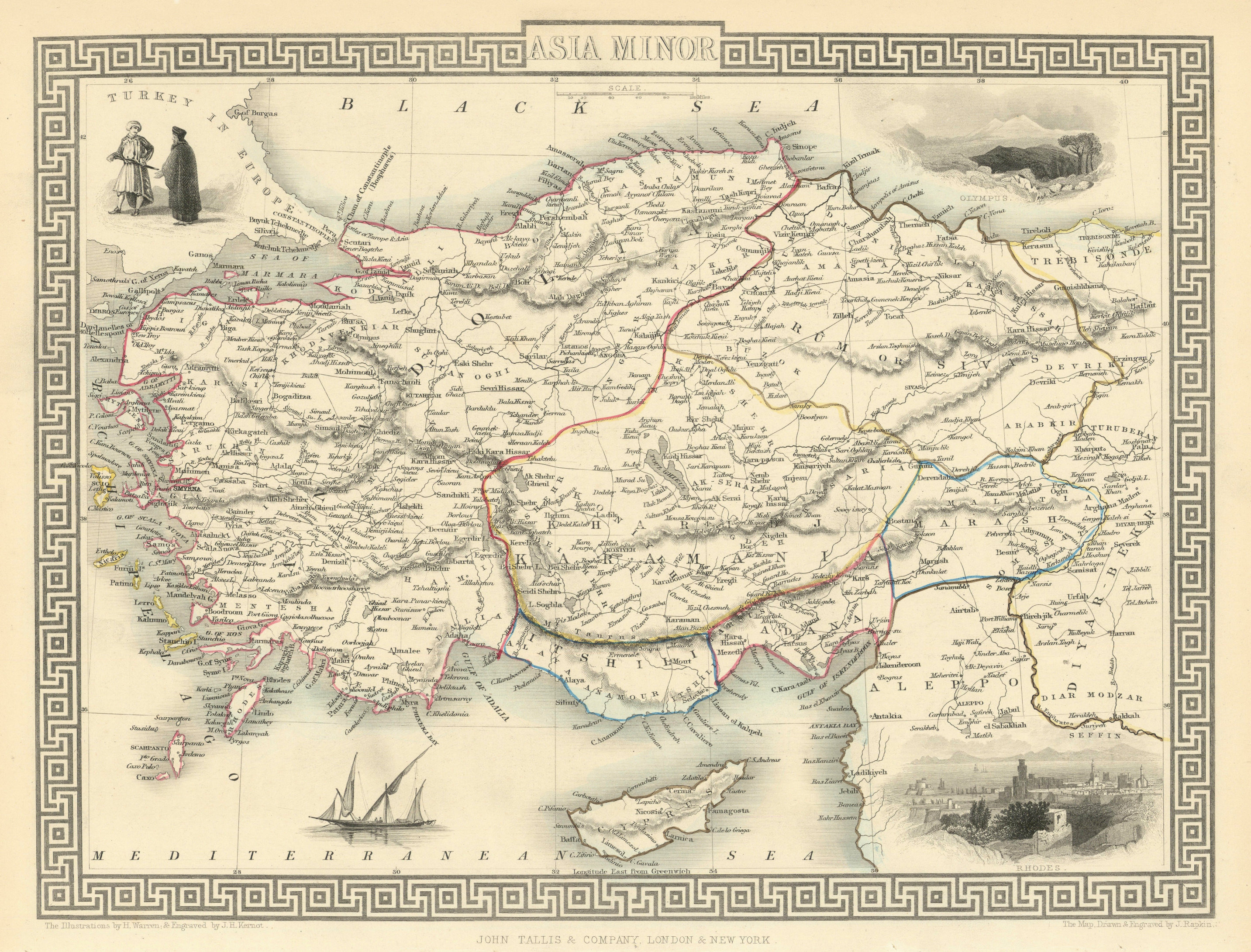 Associate Product ASIA MINOR'. Turkey Cyprus Dodecanese. Rhodes view. TALLIS/RAPKIN 1851 old map
