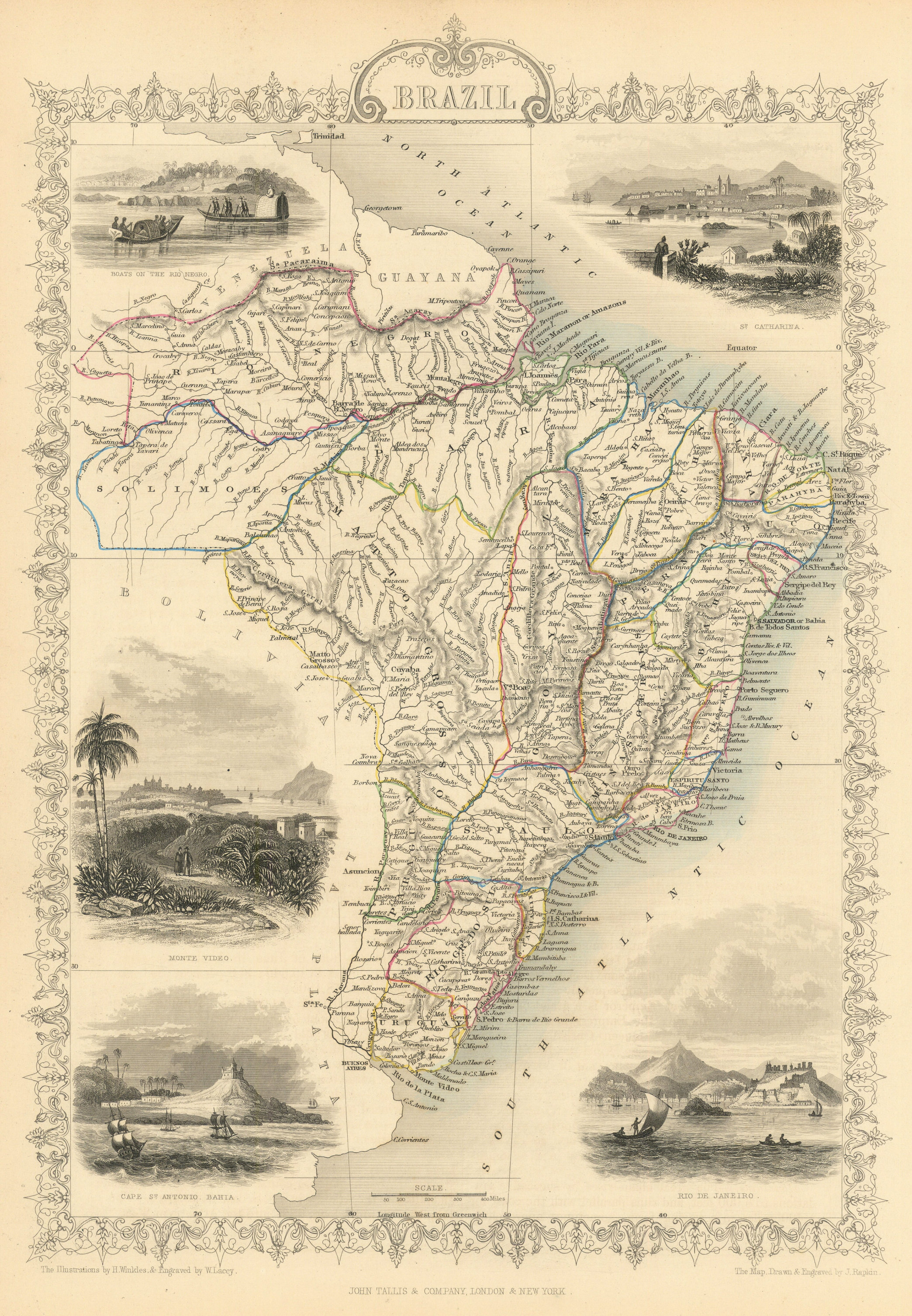 Associate Product BRAZIL. Uruguay as part of Brazil. Rio de Janeiro view TALLIS/RAPKIN 1851 map