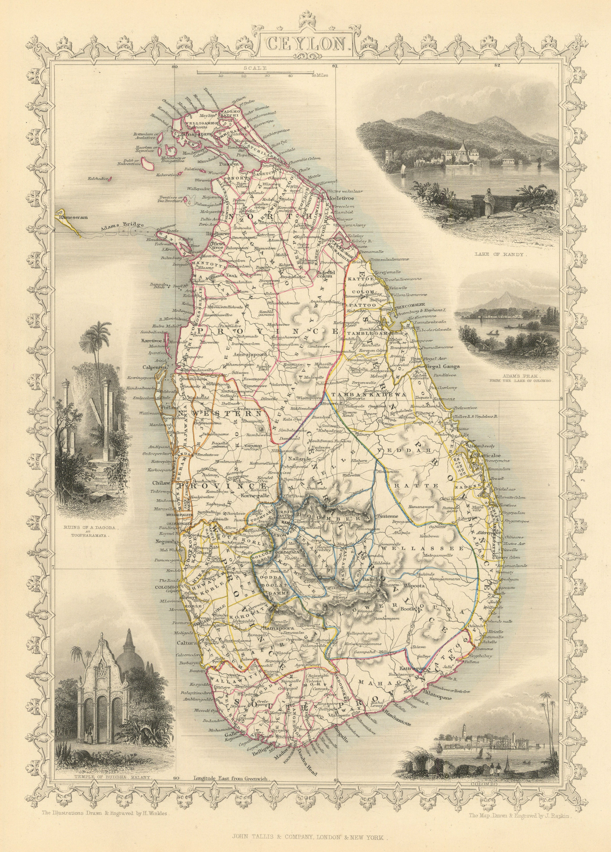 Associate Product CEYLON. in provinces. Kandy & Colombo views. Sri Lanka. TALLIS/RAPKIN 1851 map