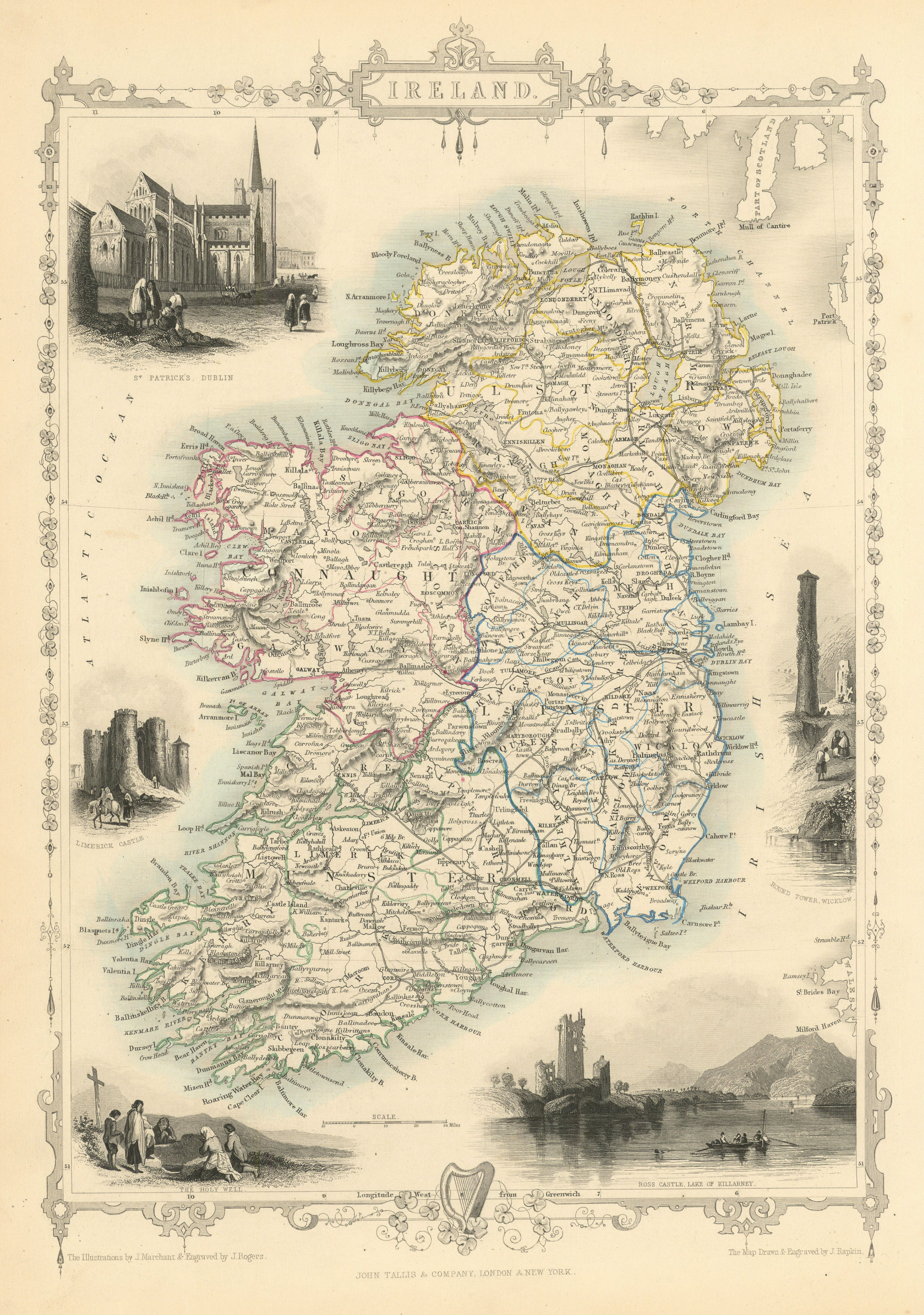 Associate Product IRELAND. St Patrick's Dublin Killarney round tower views.TALLIS/RAPKIN 1851 map