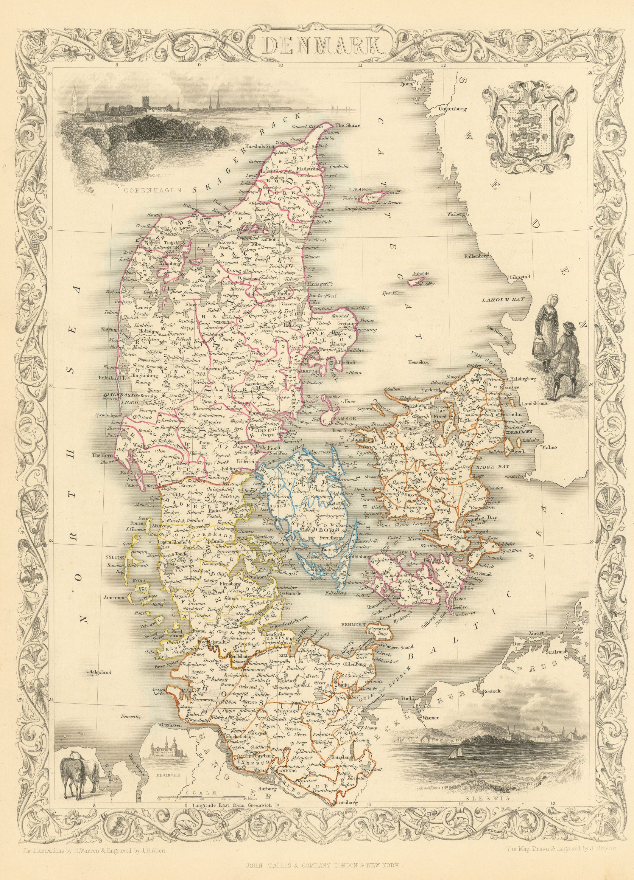 Associate Product DENMARK. including Schleswig-Holstein/Slesvig-Holsten. TALLIS/RAPKIN 1851 map