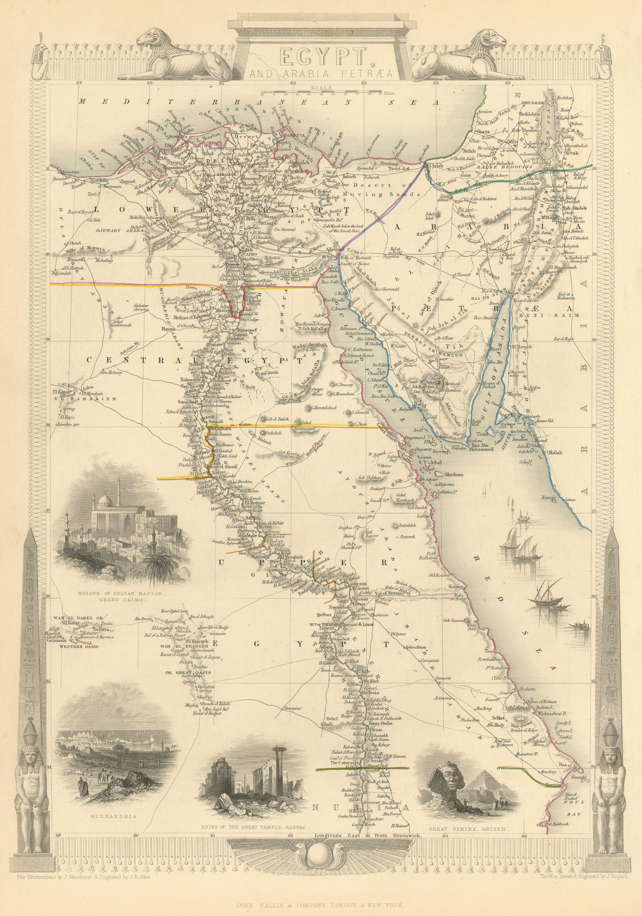 Associate Product EGYPT/ARABIA PETRAEA. Cairo/Alexandria views.Nile valley.TALLIS/RAPKIN 1851 map