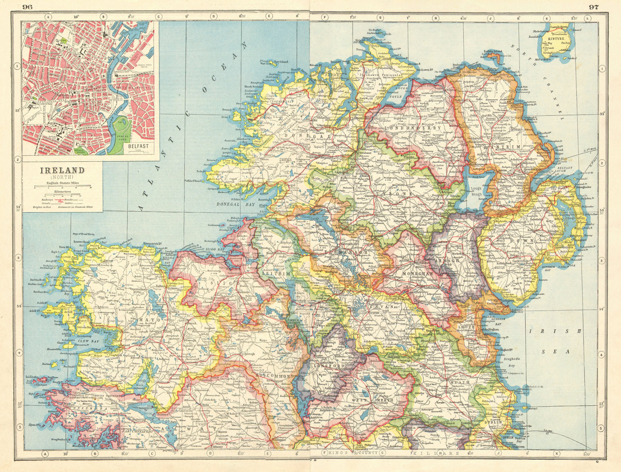Associate Product IRELAND NORTH. Ulster Connacht Connaught. Belfast plan. HARMSWORTH 1920 map