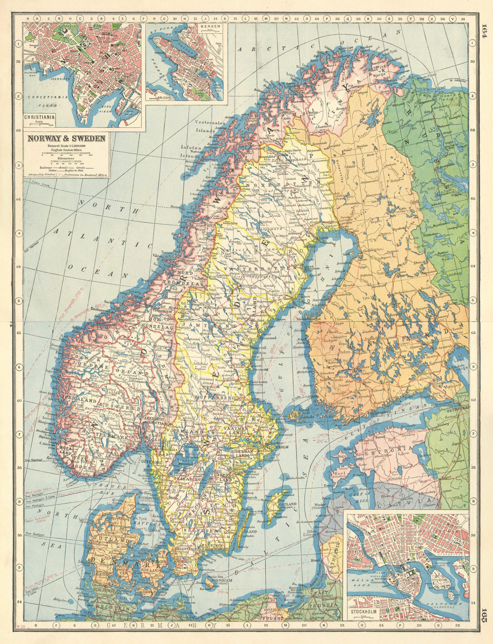 Associate Product SCANDINAVIA. Norway Sweden. Baltic. Christiania/Oslo Bergen Stockholm 1920 map