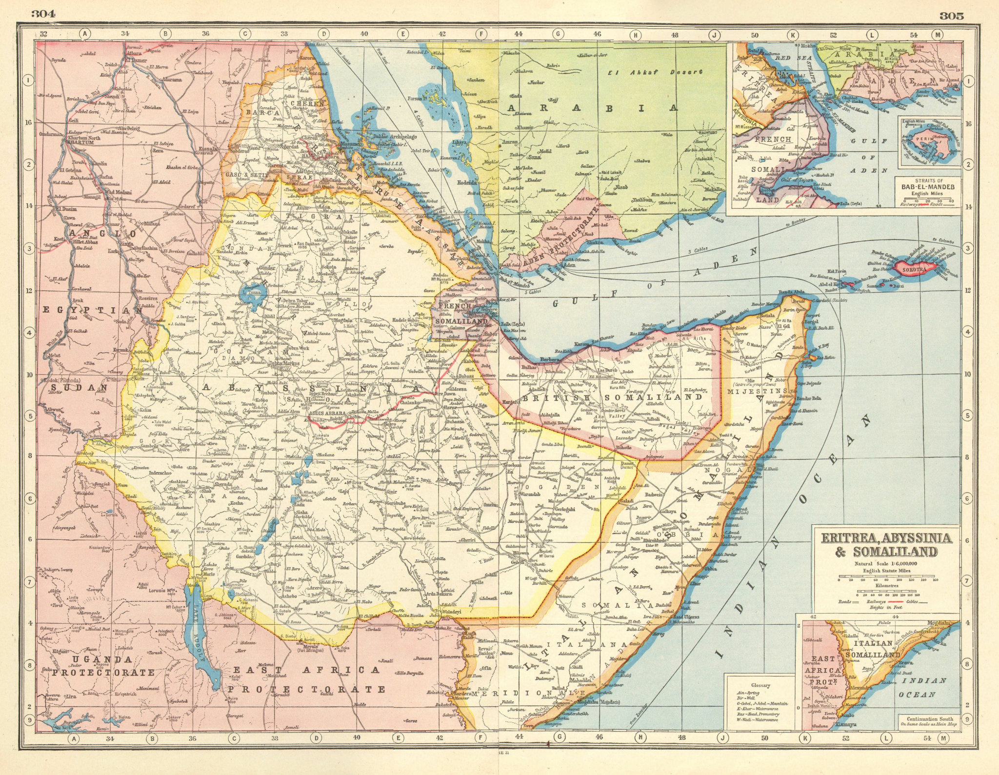 Associate Product EAST AFRICA. Eritrea Abyssinia British Italian French Somaliland Aden 1920 map