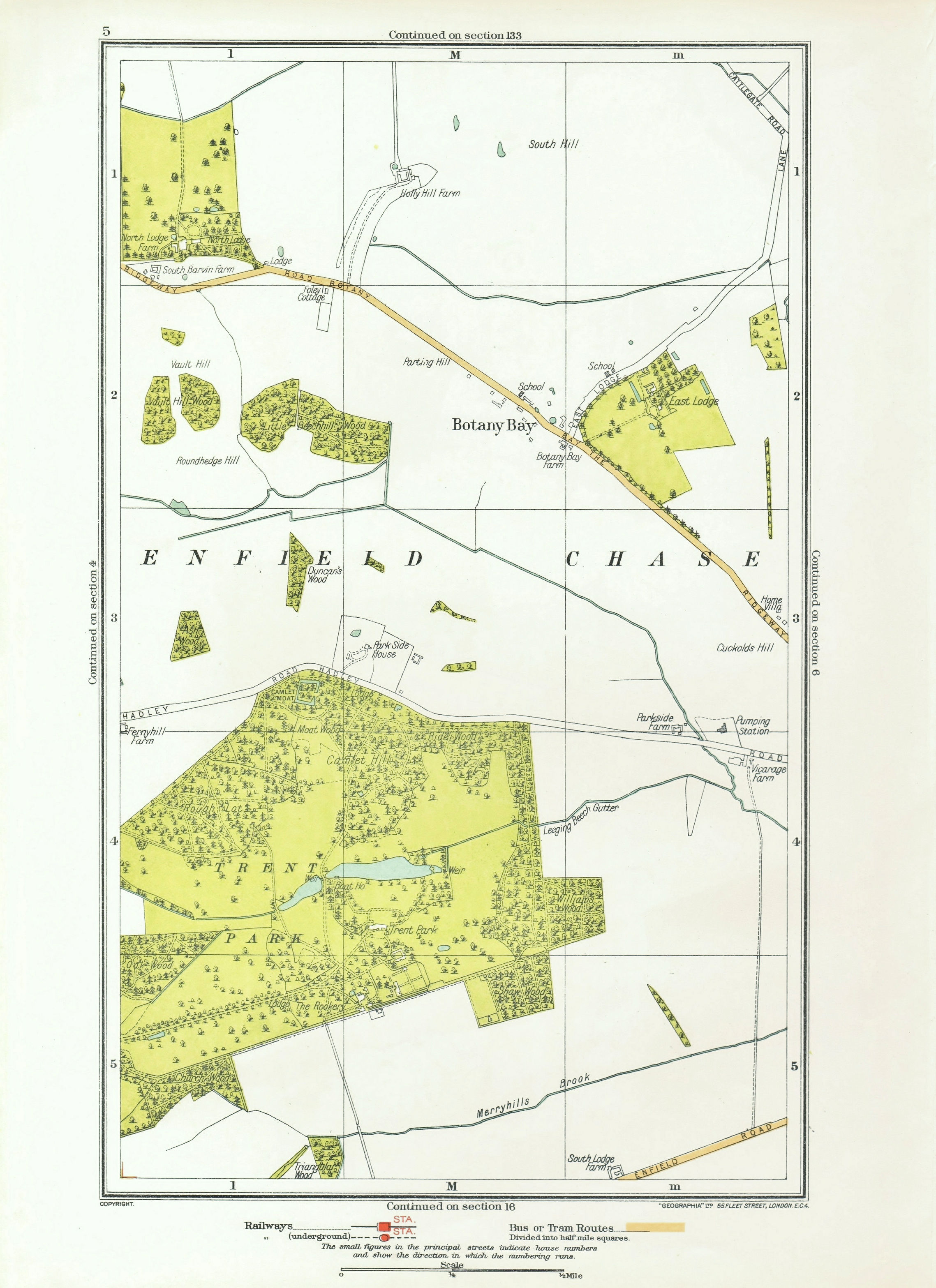 Associate Product ENFIELD CHASE. Botany Bay Trent Park Southgate East Barnet 1933 old map