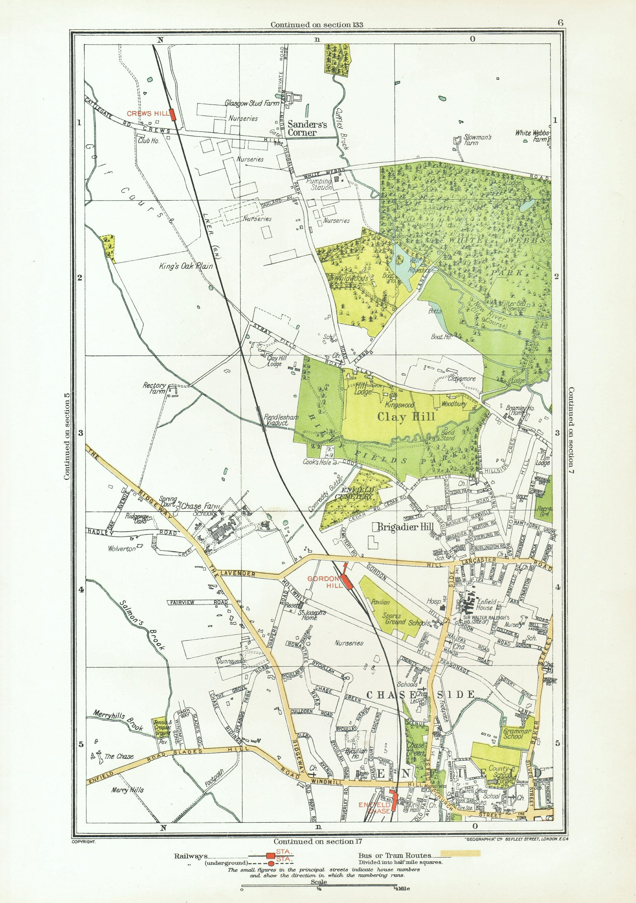 Associate Product ENFIELD. Clay Hill Chase Side Gordon Hill Crews Hill Brigadier Hill 1933 map
