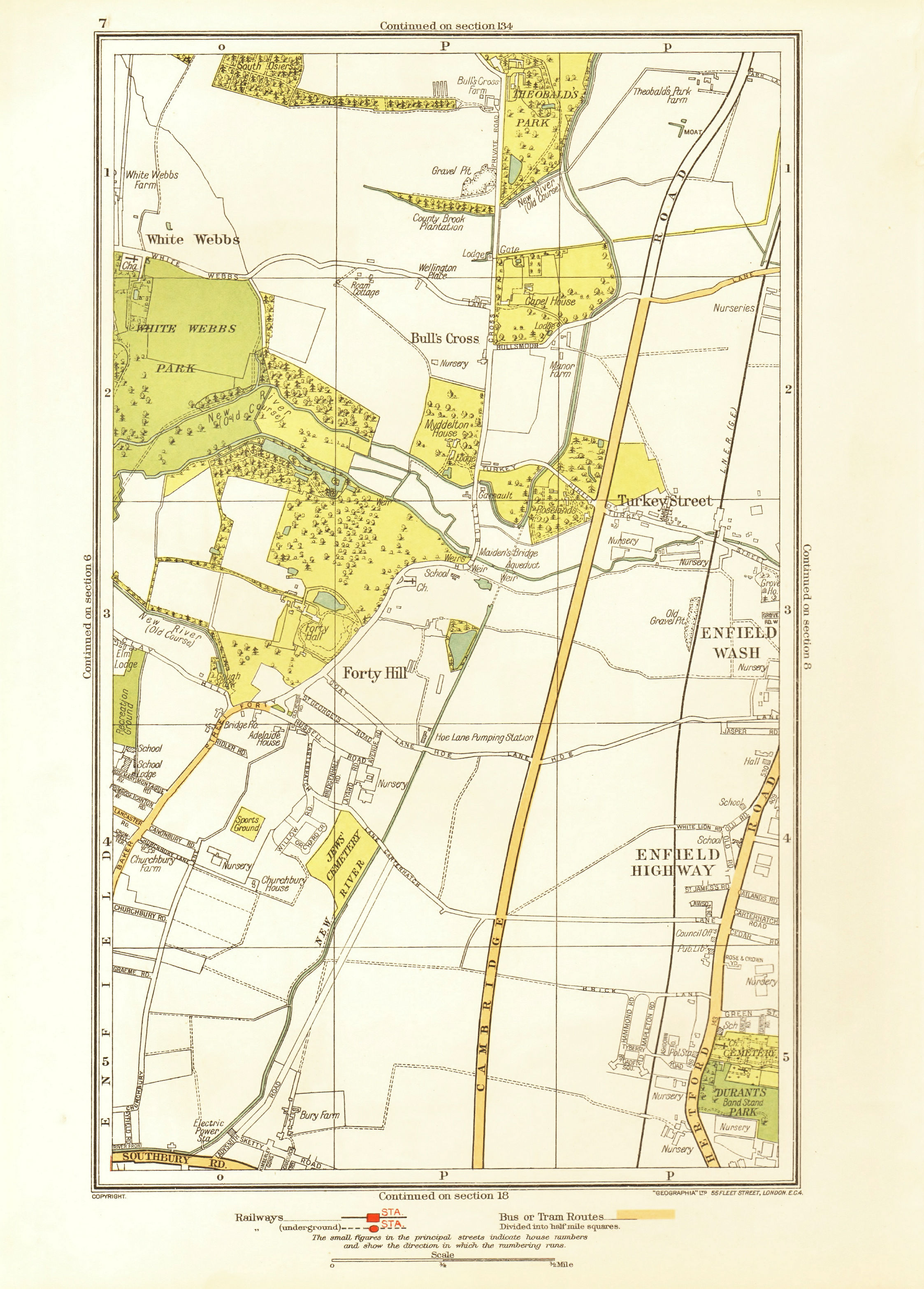 Associate Product ENFIELD. Bull's Cross Enfield Wash Forty Hill White Webbs Freezy Water 1933 map