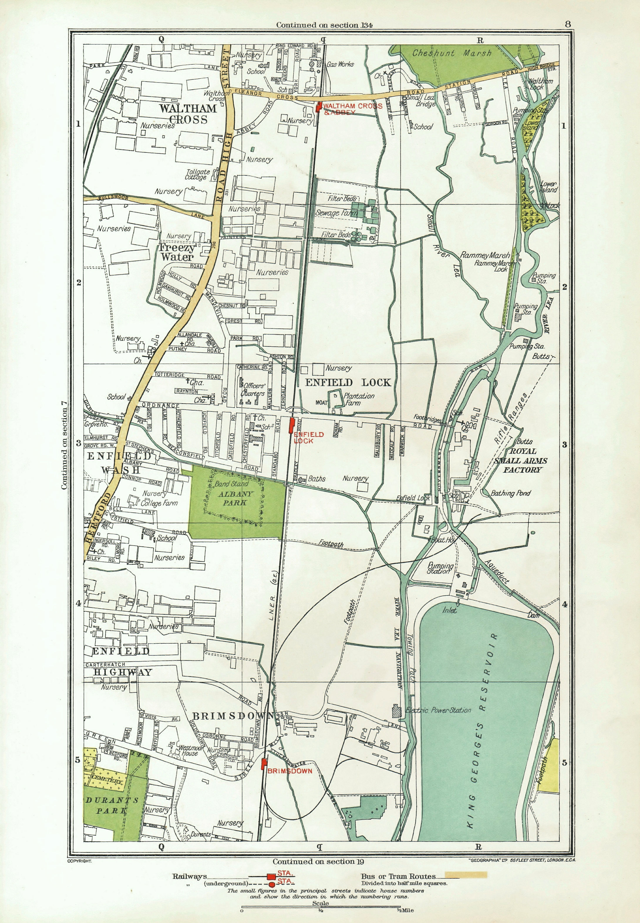 Associate Product ENFIELD. Lock Wash Highway; Waltham Cross Brimsdown Freezy Water 1933 old map