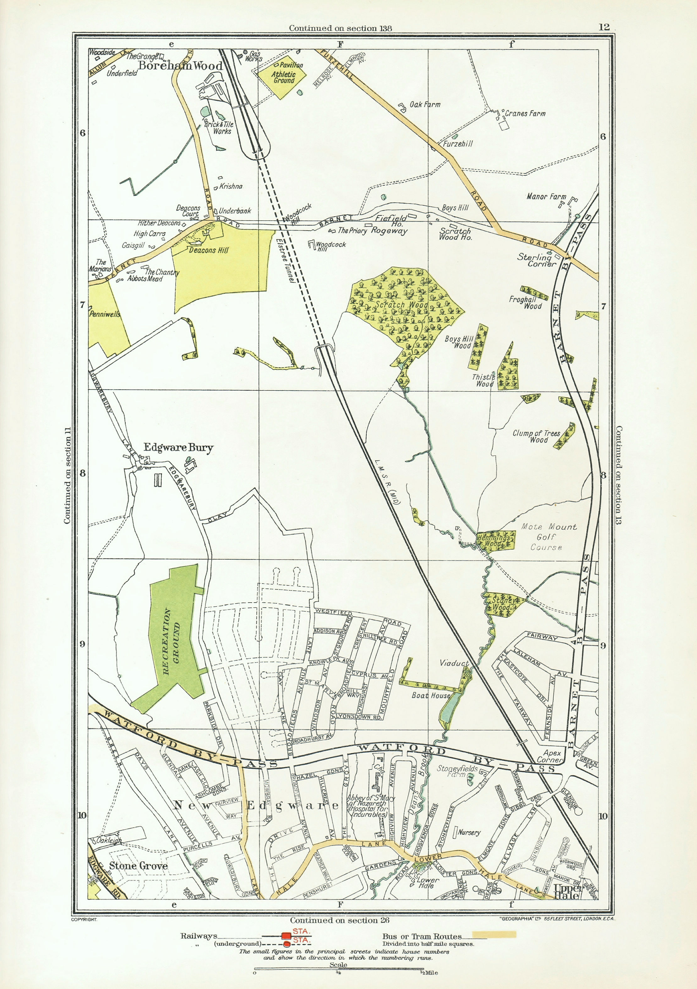 Associate Product LONDON. Edgware Bury New Edgware Stone Grove Upper Hale 1933 old vintage map