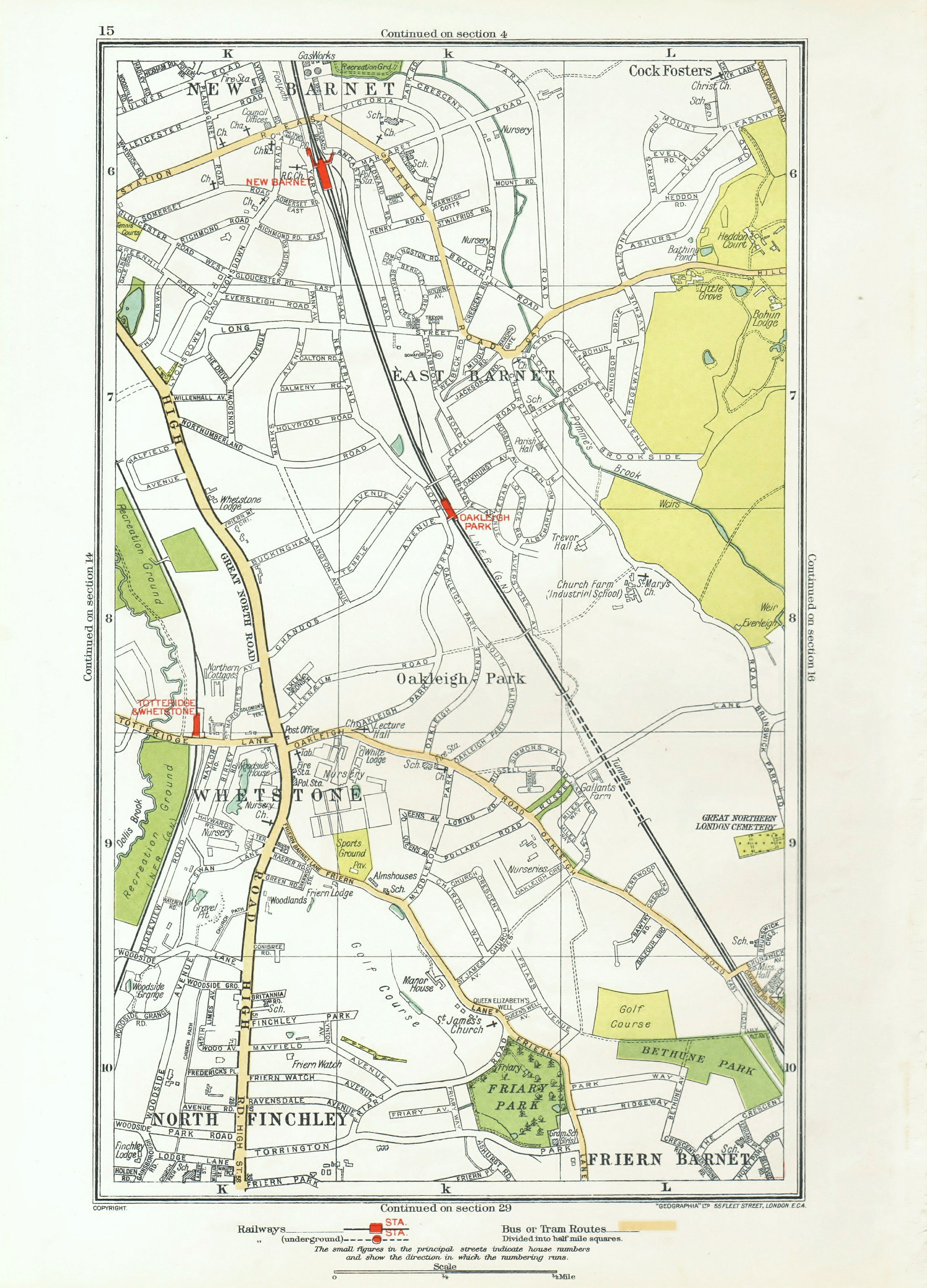 EAST BARNET. Friern Barnet;Whetstone Finchley Cockfosters Totteridge 1933 map